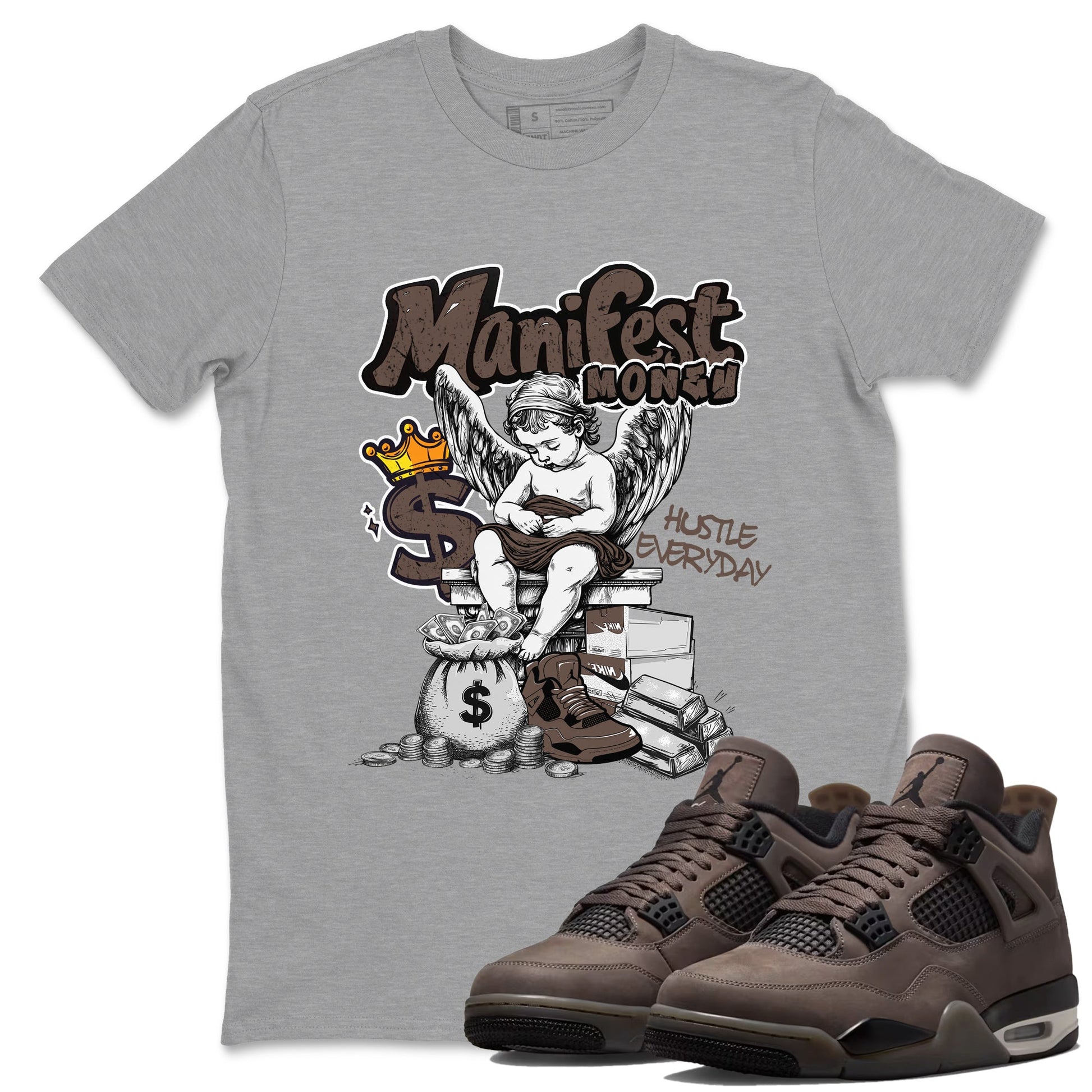 Sneaker match tees – Sneaker Tees To Match Air Jordan 4 Cave Stone Shoes – Manifest Money Tee Heather Grey 1