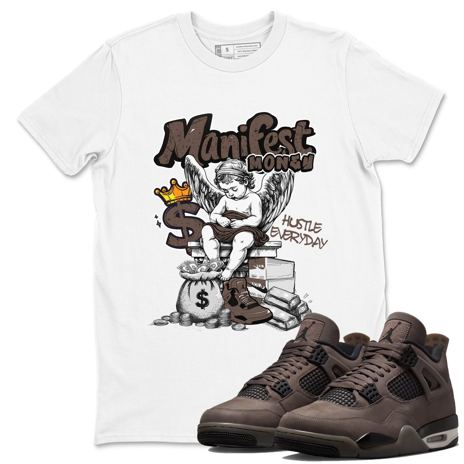 Sneaker match tees – Sneaker Tees To Match Air Jordan 4 Cave Stone Shoes – Manifest Money Tee White 1