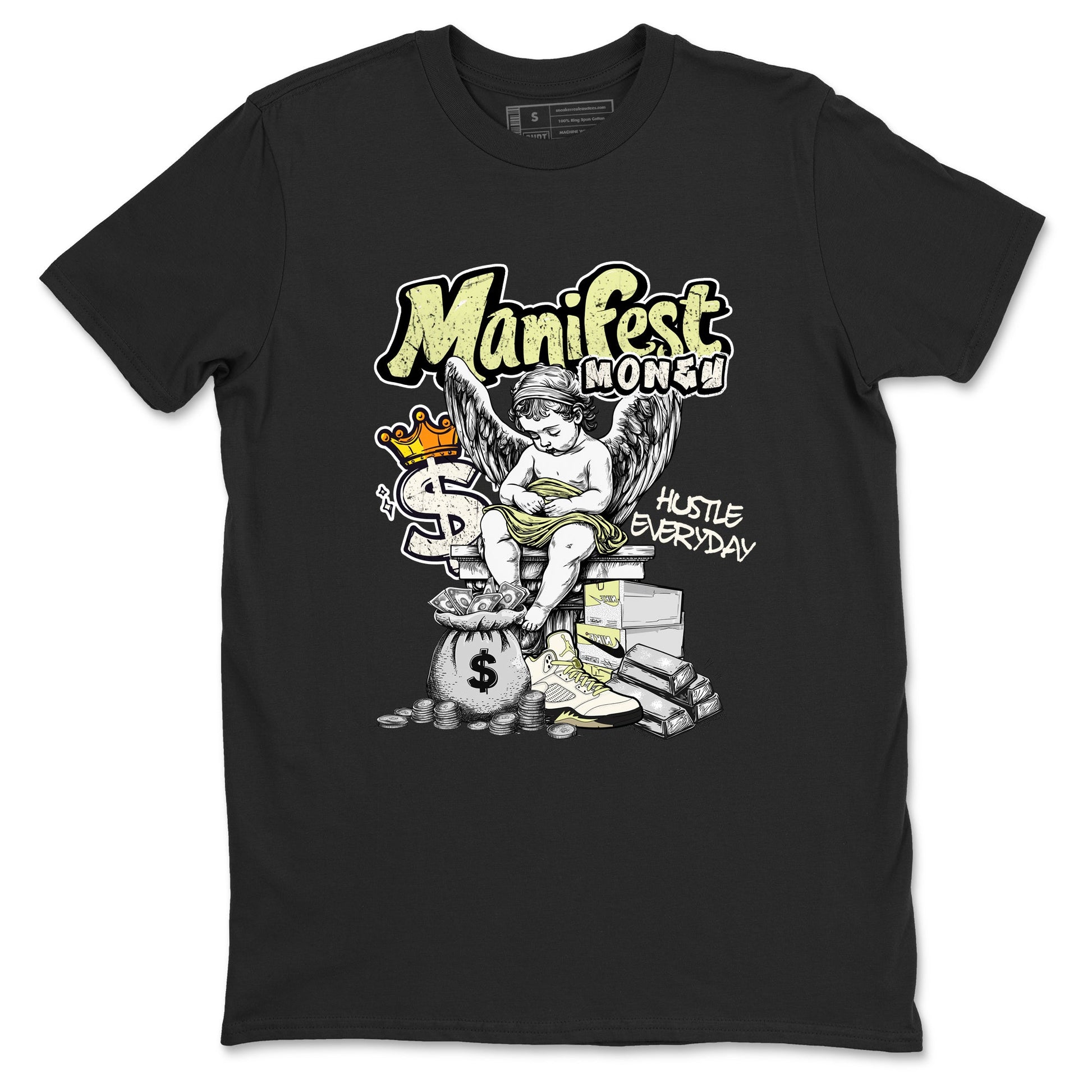 Sneaker match tees – Sneaker Tees To Match Air Jordan 5 Luminous Green Shoes – Manifest Money Tee Black 2