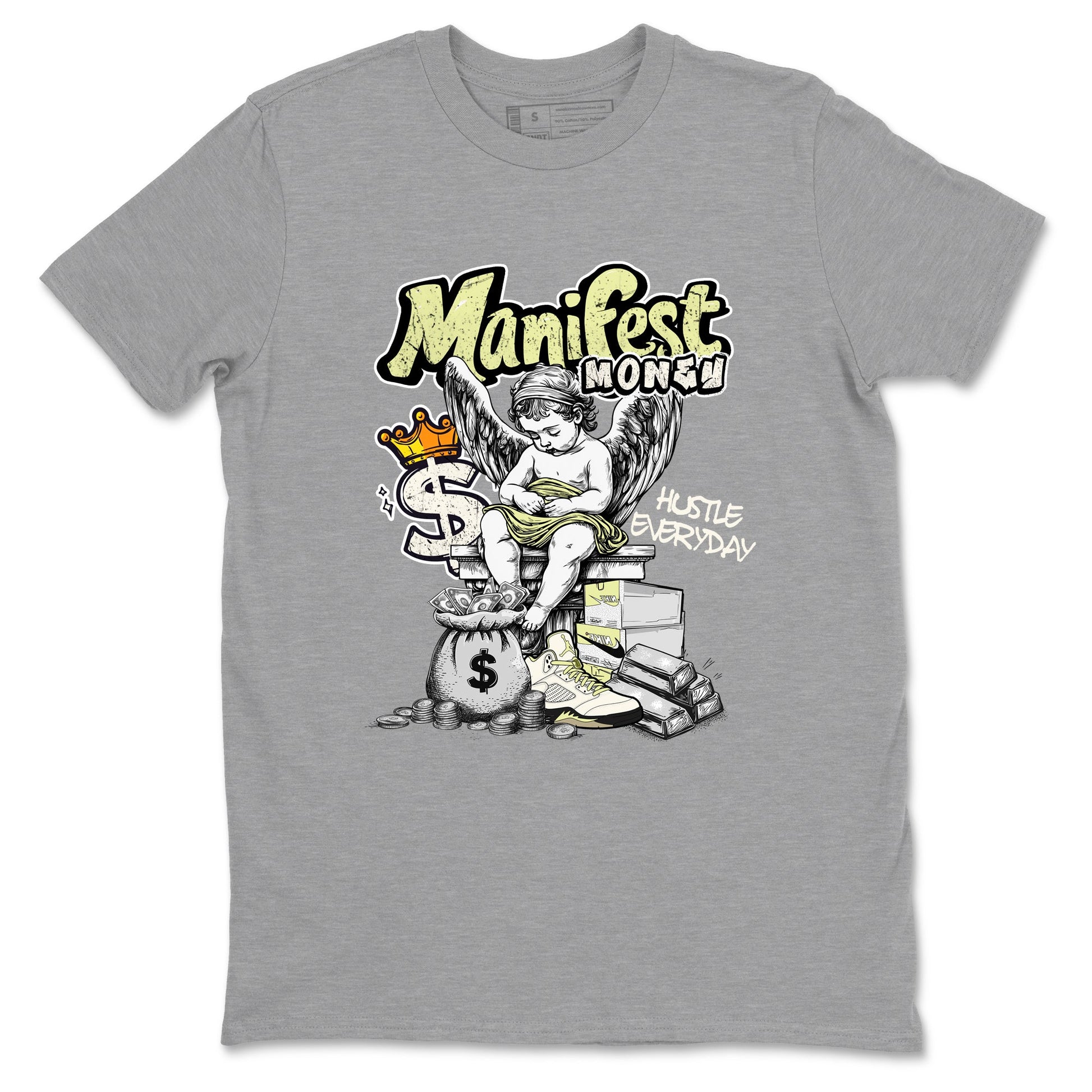Sneaker match tees – Sneaker Tees To Match Air Jordan 5 Luminous Green Shoes – Manifest Money Tee Heather Grey 2