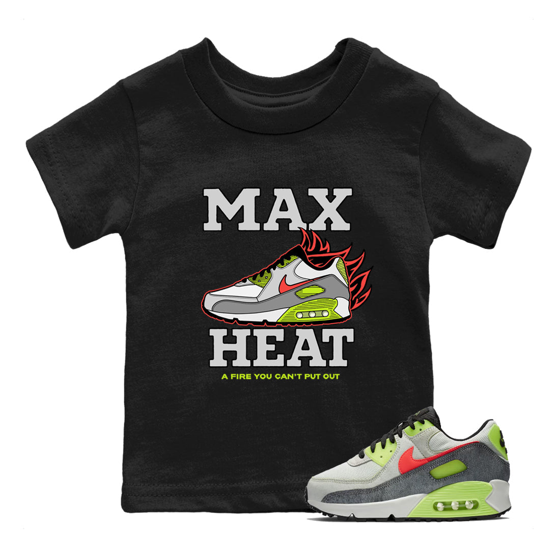Sneaker Threads – Sneaker Tees To Match Air Max 90 Spruce Aura and Ghost Green – Max Heat Youth Graphic Tee Black 1. Perfect for Jordan releases 2025 colorways.