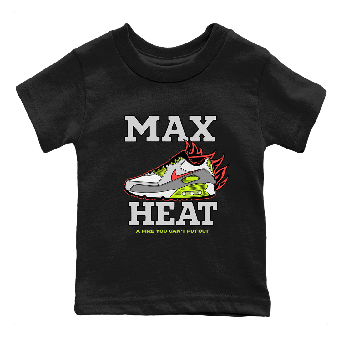 Sneaker Threads – Sneaker Tees To Match Air Max 90 Spruce Aura and Ghost Green – Max Heat Youth Graphic Tee Black 2. Perfect for Jordan releases 2025 colorways.