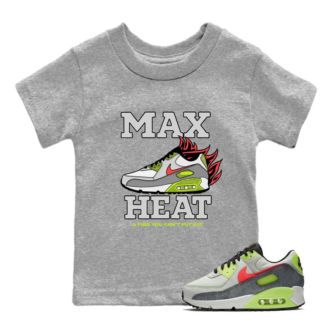 Sneaker Threads – Sneaker Tees To Match Air Max 90 Spruce Aura and Ghost Green – Max Heat Youth Graphic Tee Heather Grey 1. Perfect for Jordan releases 2025 colorways.