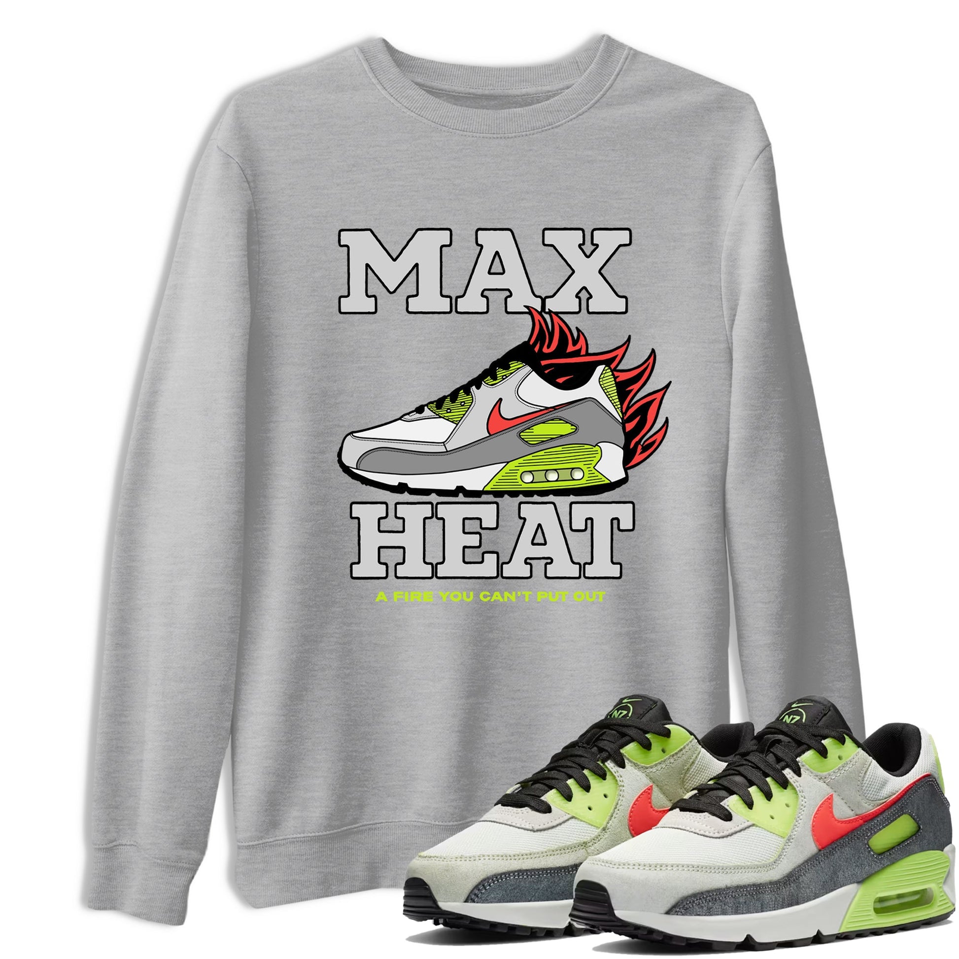 Sneaker Threads – Sneaker Tees To Match Air Max 90 Spruce Aura and Ghost Green – Max Heat Graphic Tee Heather Grey 1. Perfect for Jordan releases 2025 colorways.