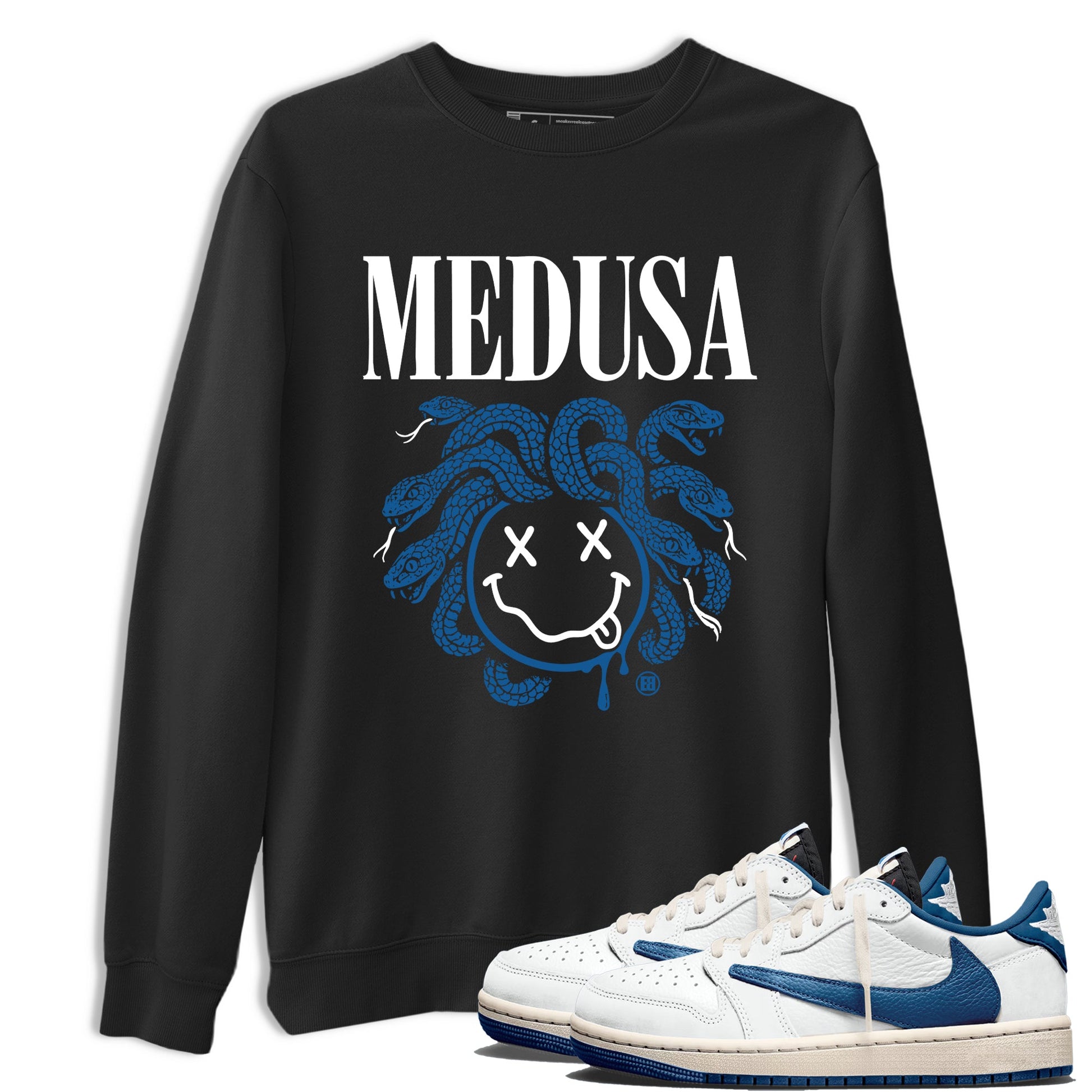 Sneaker match tees – Sneaker Tees To Match Air Jordan 1 x Travis Scott x Fragment Shoes – Medusa Drip Tee Black 1