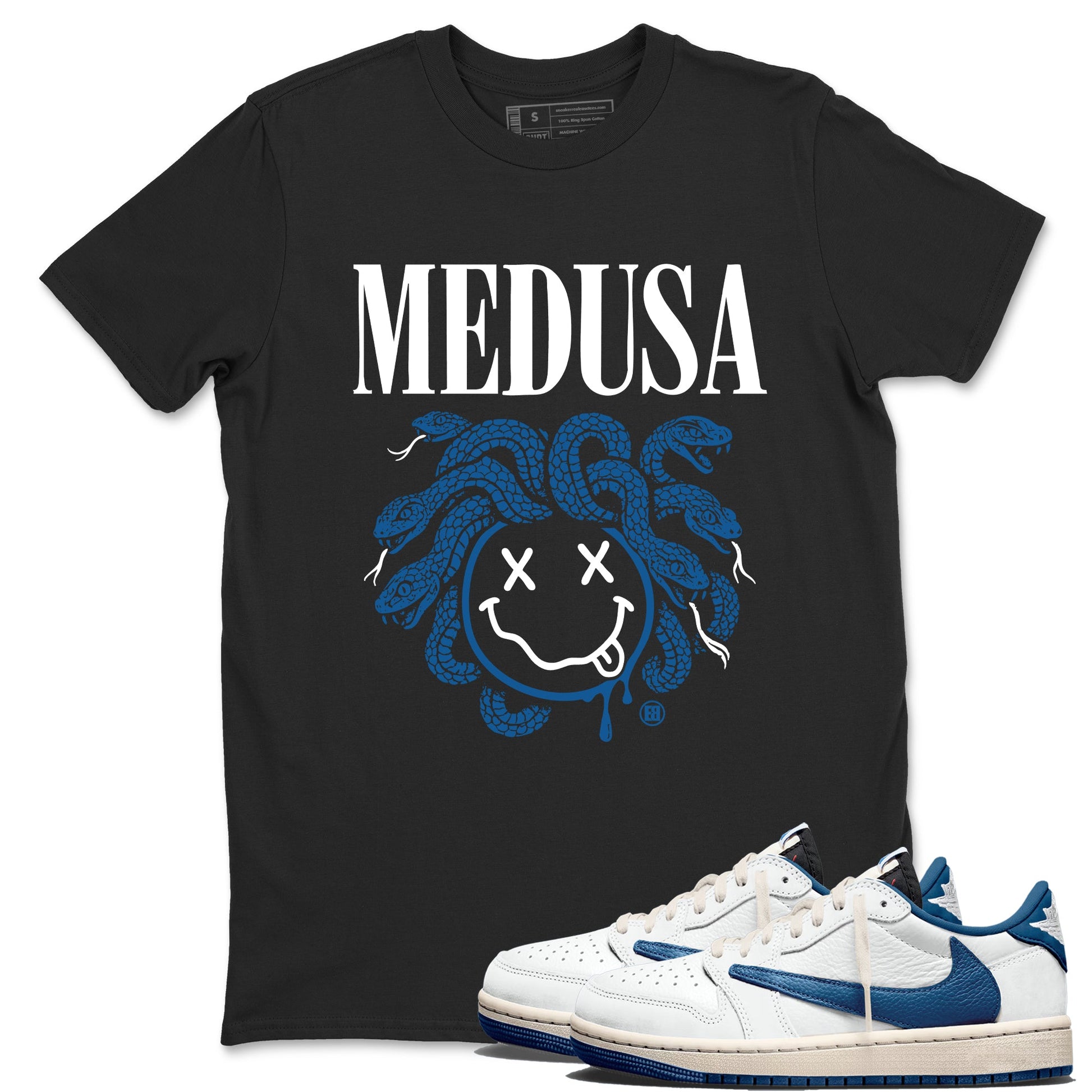 Sneaker match tees – Sneaker Tees To Match Air Jordan 1 x Travis Scott x Fragment Shoes – Medusa Drip Tee Black 1