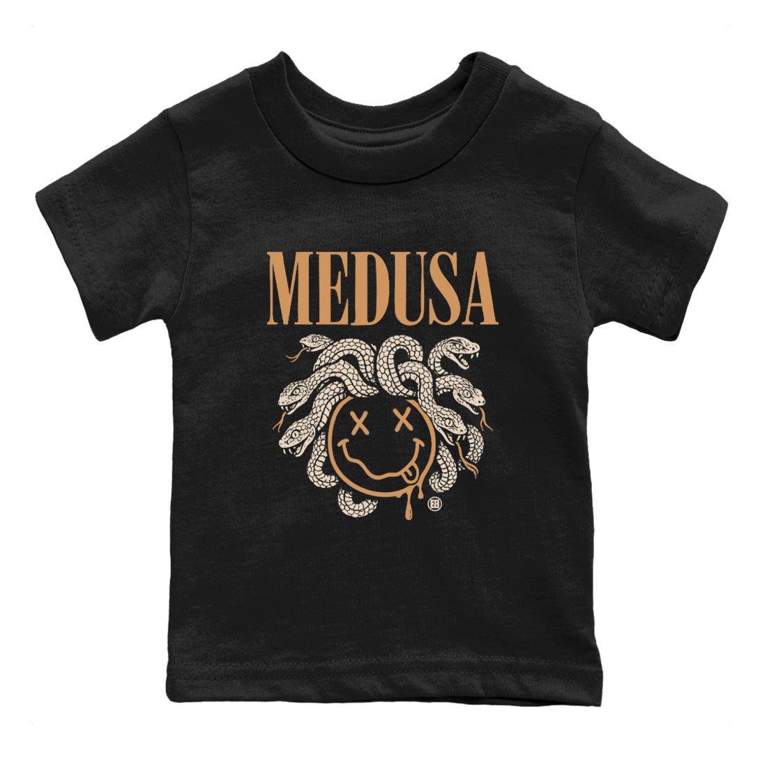 Sneaker match tees – Sneaker Tees To Match Air Jordan 3 Champagne and Oysters Shoes – Medusa Drip Kids T-Shirt Black 2