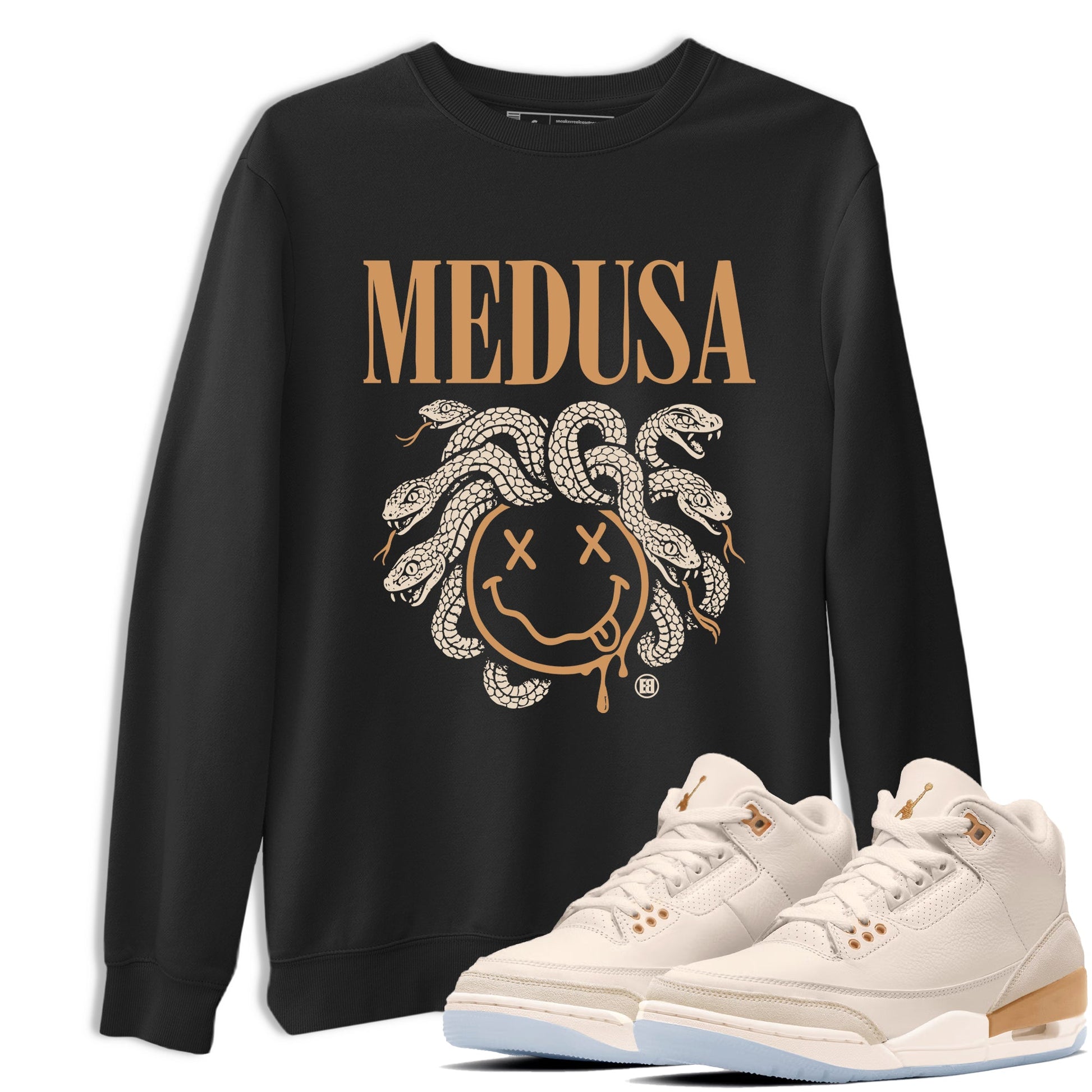Sneaker match tees – Sneaker Tees To Match Air Jordan 3 Champagne and Oysters Shoes – Medusa Drip Tee Black 1