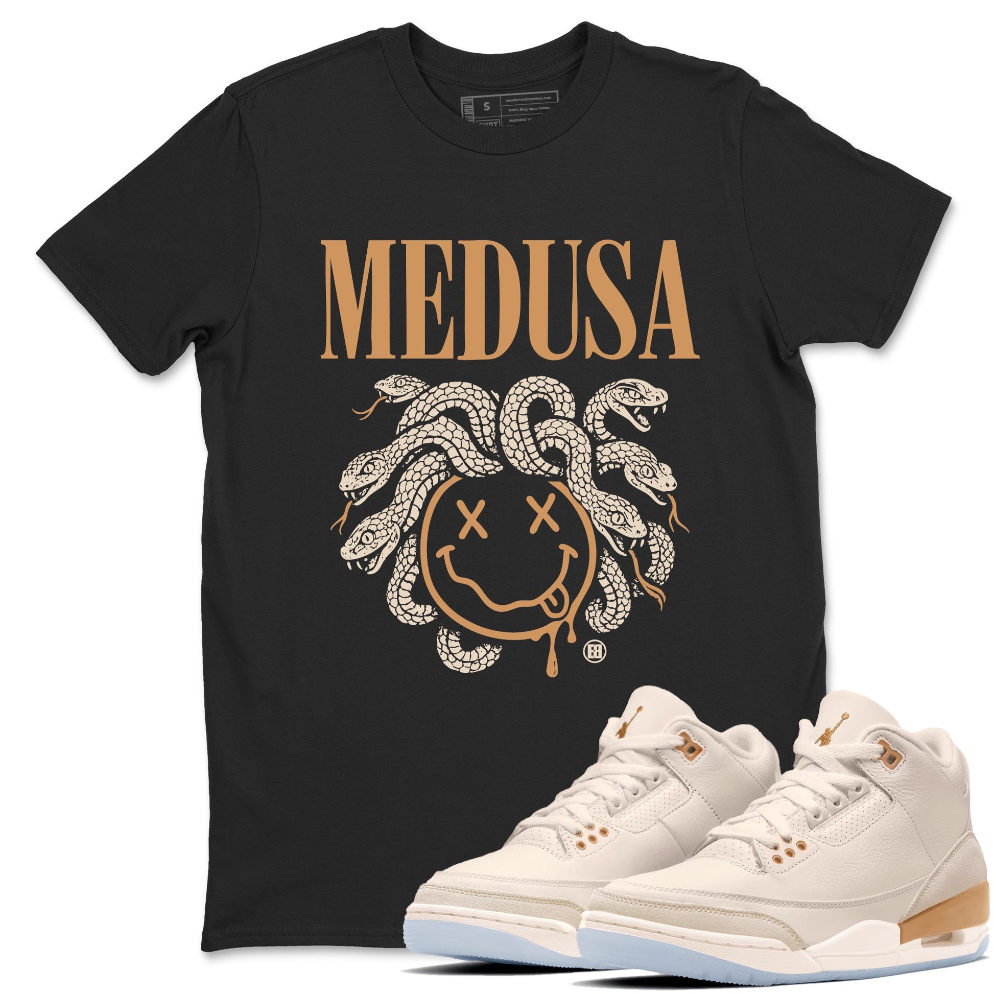 Sneaker match tees – Sneaker Tees To Match Air Jordan 3 Champagne and Oysters Shoes – Medusa Drip Tee Black 1