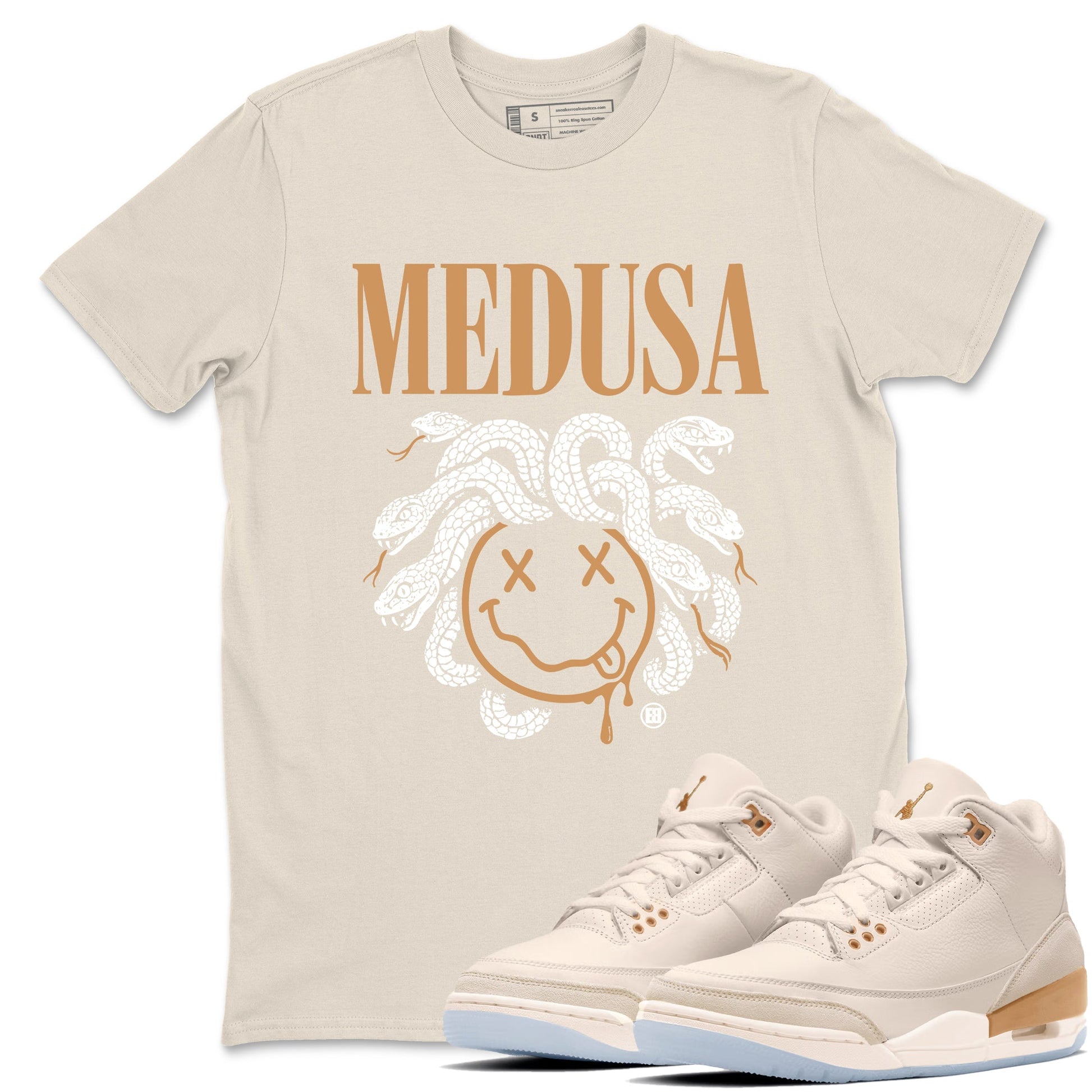 Sneaker match tees – Sneaker Tees To Match Air Jordan 3 Champagne and Oysters Shoes – Medusa Drip Tee Natural 1