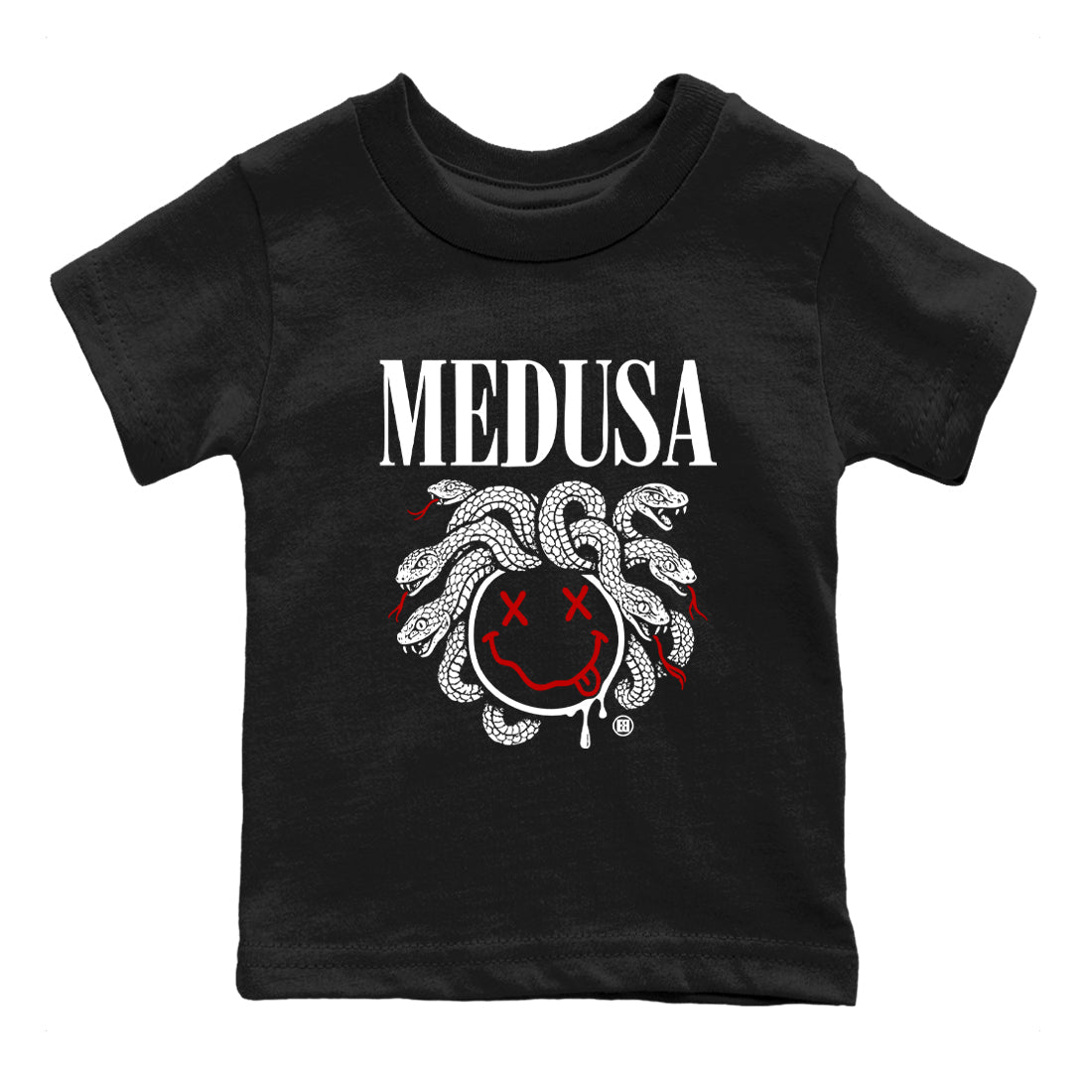 5s Retro Fire Red Sneaker match tees – Sneaker Tees To Match Jordan 5 Fire Red Shoes – Medusa Drip Kids T-Shirt Black 2