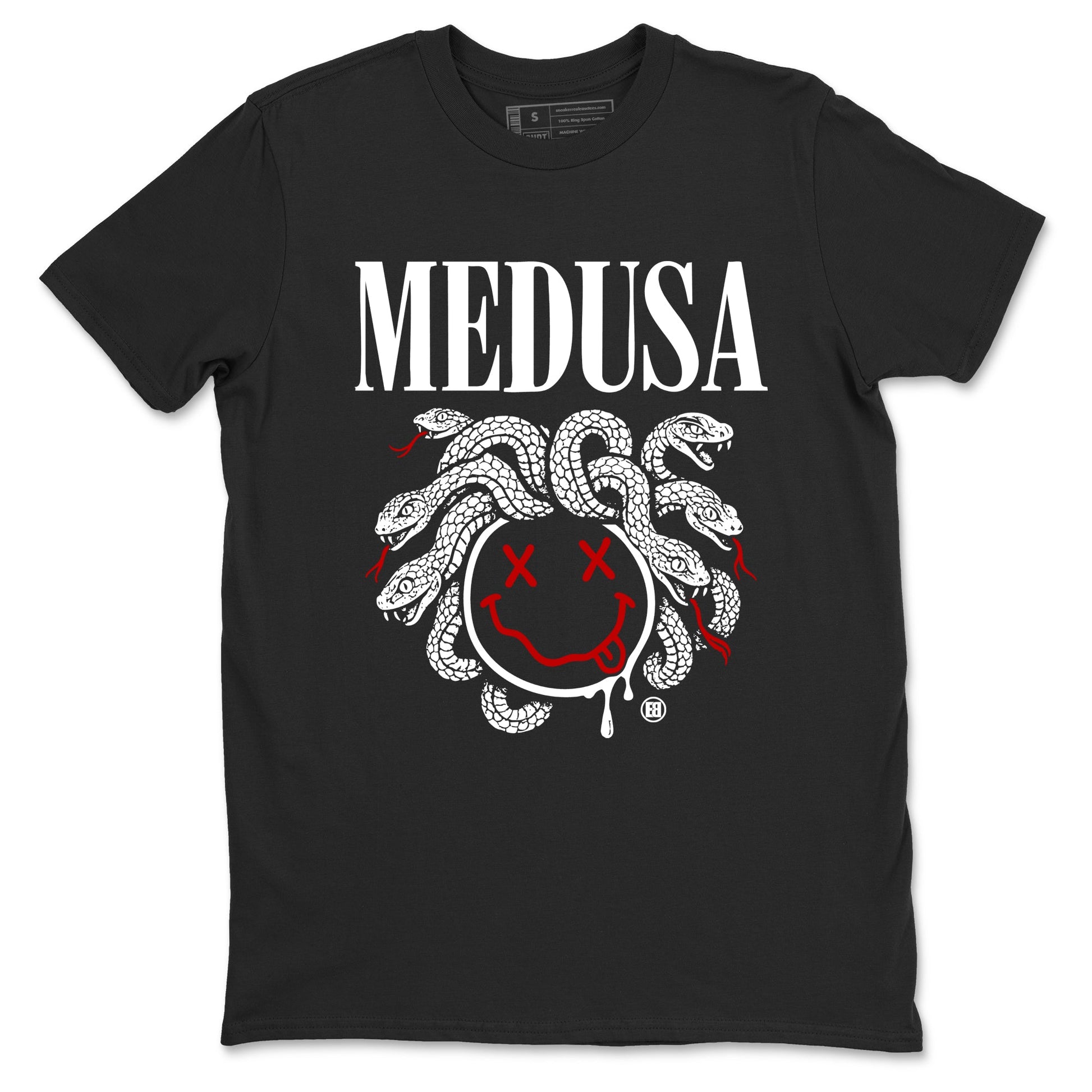 5s Retro Fire Red Sneaker match tees – Sneaker Tees To Match Jordan 5 Fire Red Shoes – Medusa Drip Tee Black 2