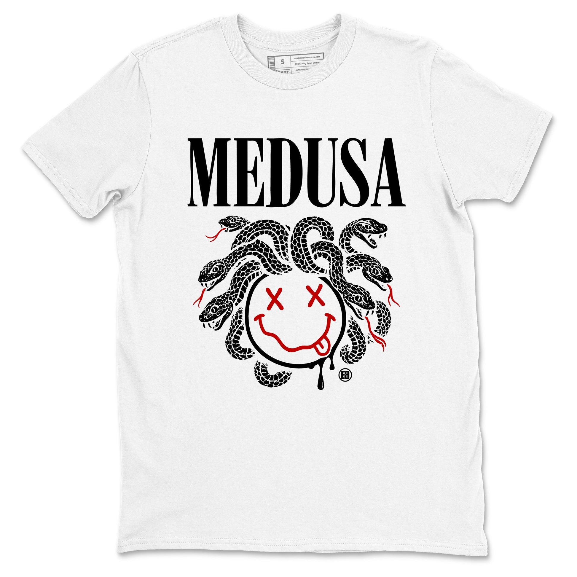 5s Retro Fire Red Sneaker match tees – Sneaker Tees To Match Jordan 5 Fire Red Shoes – Medusa Drip Tee White 2