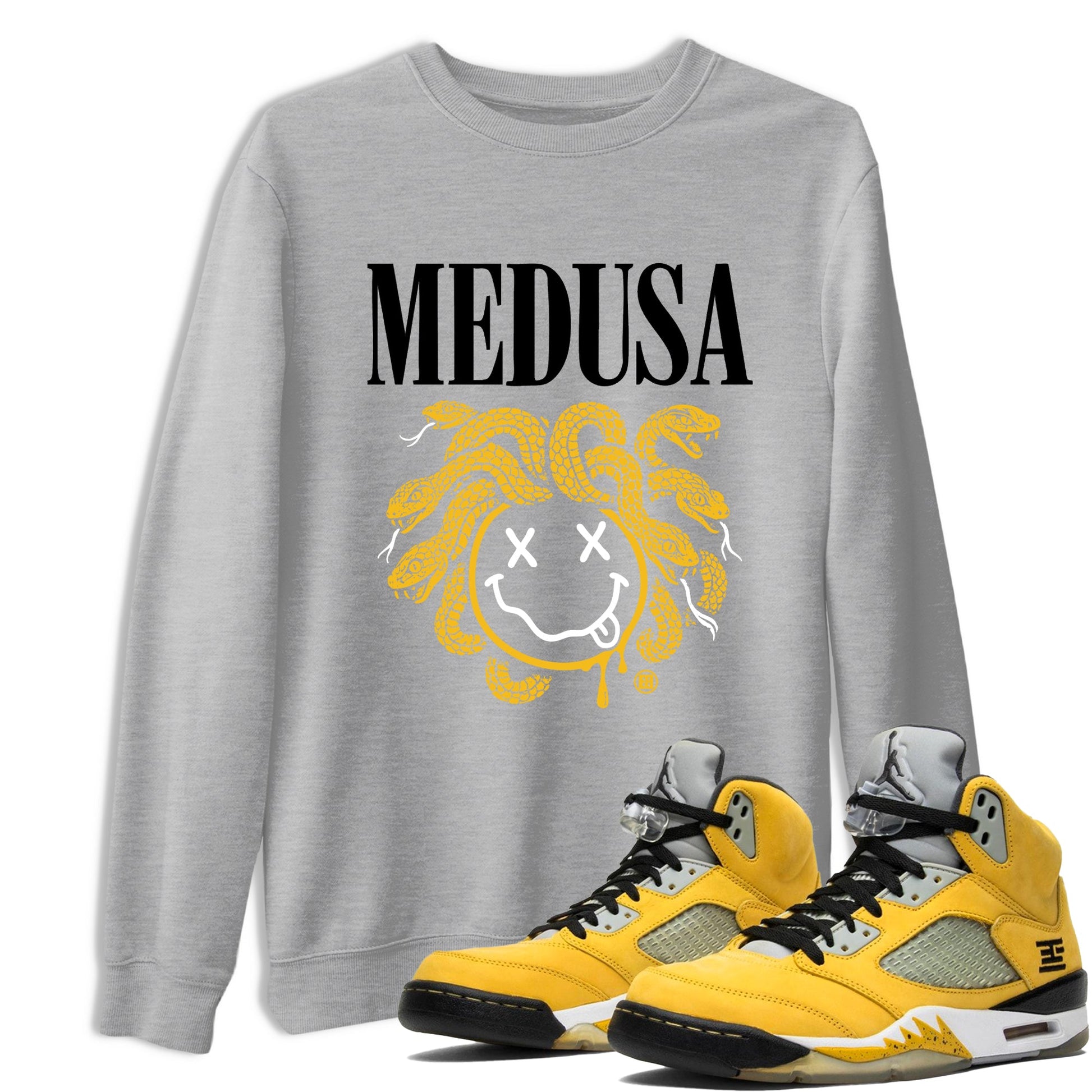 5s Tokyo Sneaker match tees – Sneaker Tees To Match Air Jordan 5 Tokyo Shoes – Medusa Drip Tee Heather Grey 1