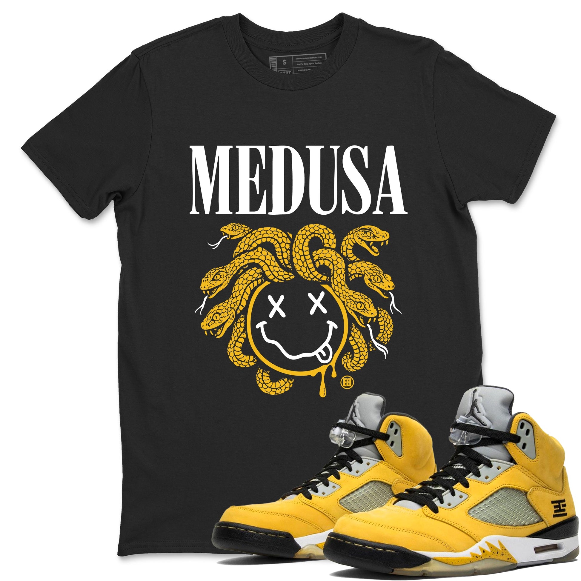 5s Tokyo Sneaker match tees – Sneaker Tees To Match Air Jordan 5 Tokyo Shoes – Medusa Drip Tee Black 1