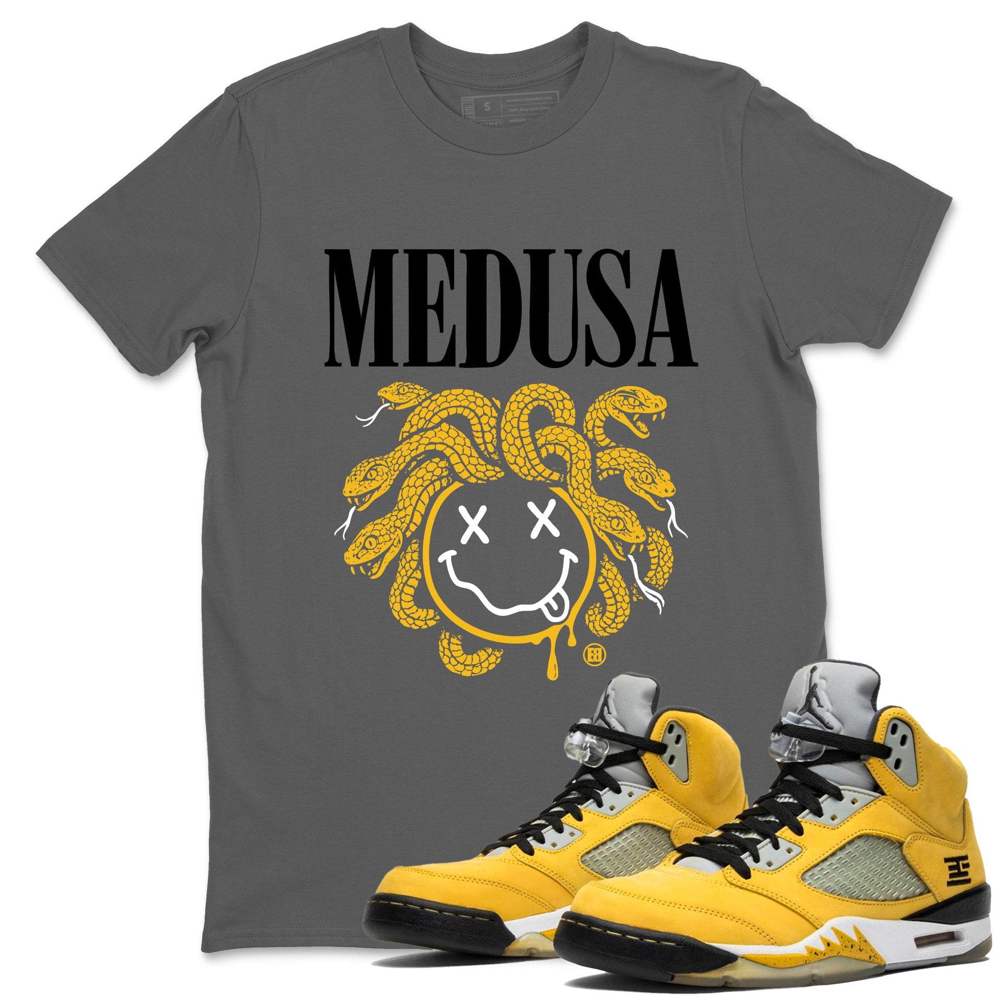 5s Tokyo Sneaker match tees – Sneaker Tees To Match Air Jordan 5 Tokyo Shoes – Medusa Drip Tee Cool Grey 1