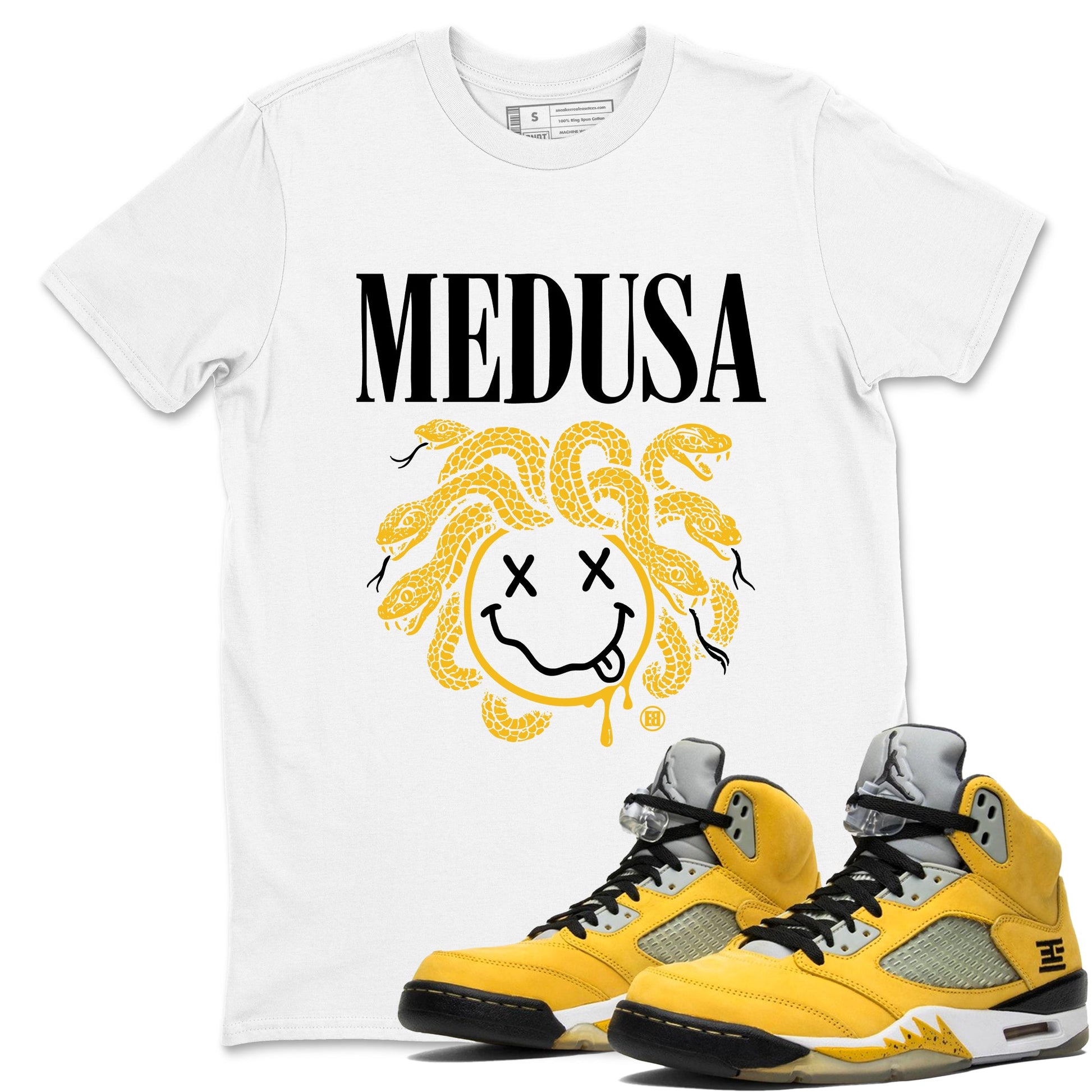 5s Tokyo Sneaker match tees – Sneaker Tees To Match Air Jordan 5 Tokyo Shoes – Medusa Drip Tee White 1