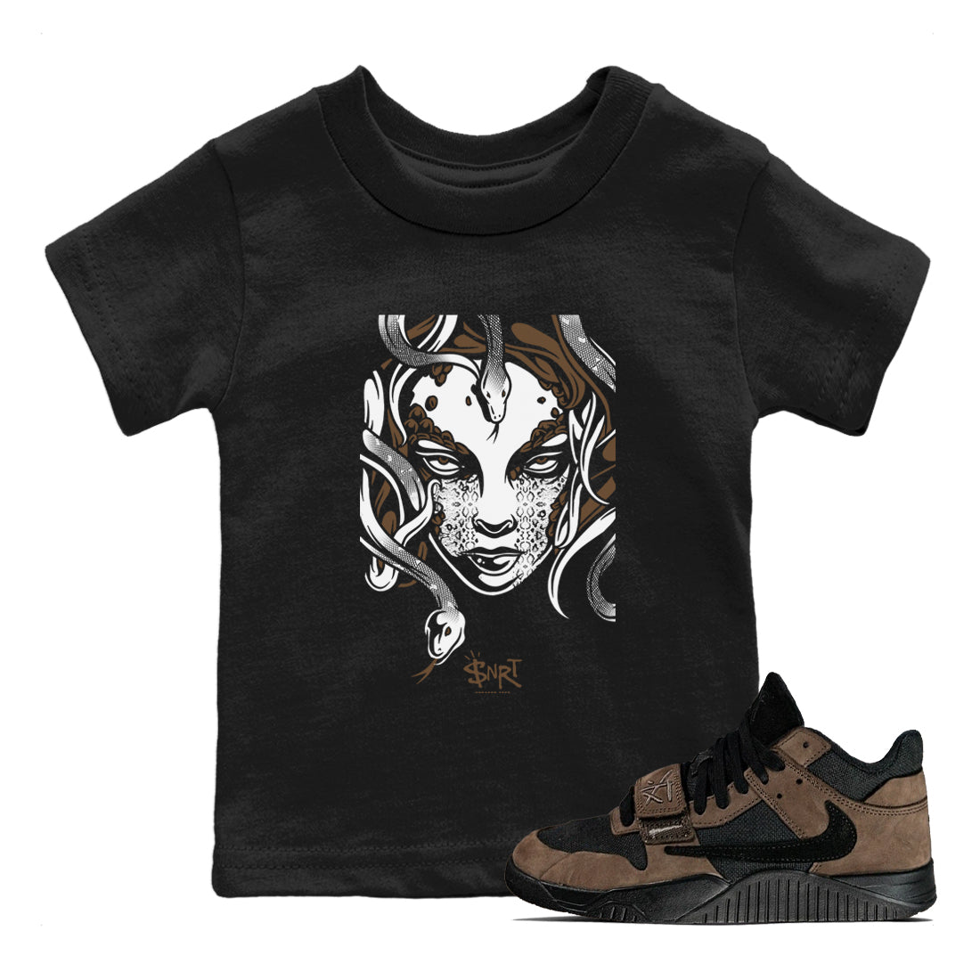 Jordan Jumpman Jack Travis Scott Dark Mocha shirts to match jordans Medusa Head sneaker match tees Jordan Jumpman Jack Travis Scott Dark Mocha SNRT Sneaker Release Tees Youth Baby Black 1 crew neck shirts
