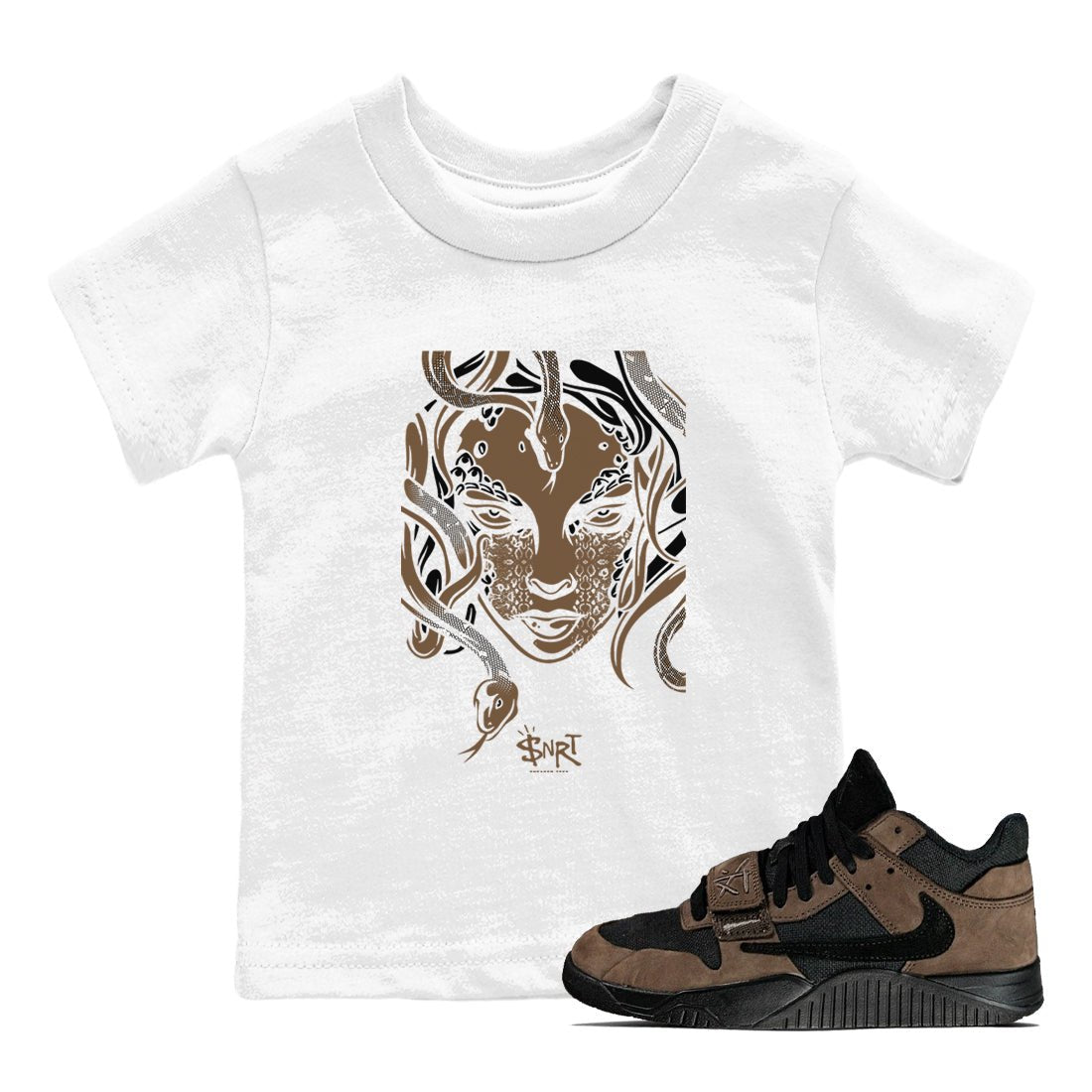 Jordan Jumpman Jack Travis Scott Dark Mocha shirts to match jordans Medusa Head sneaker match tees Jordan Jumpman Jack Travis Scott Dark Mocha SNRT Sneaker Release Tees Youth Baby White 1 crew neck shirts