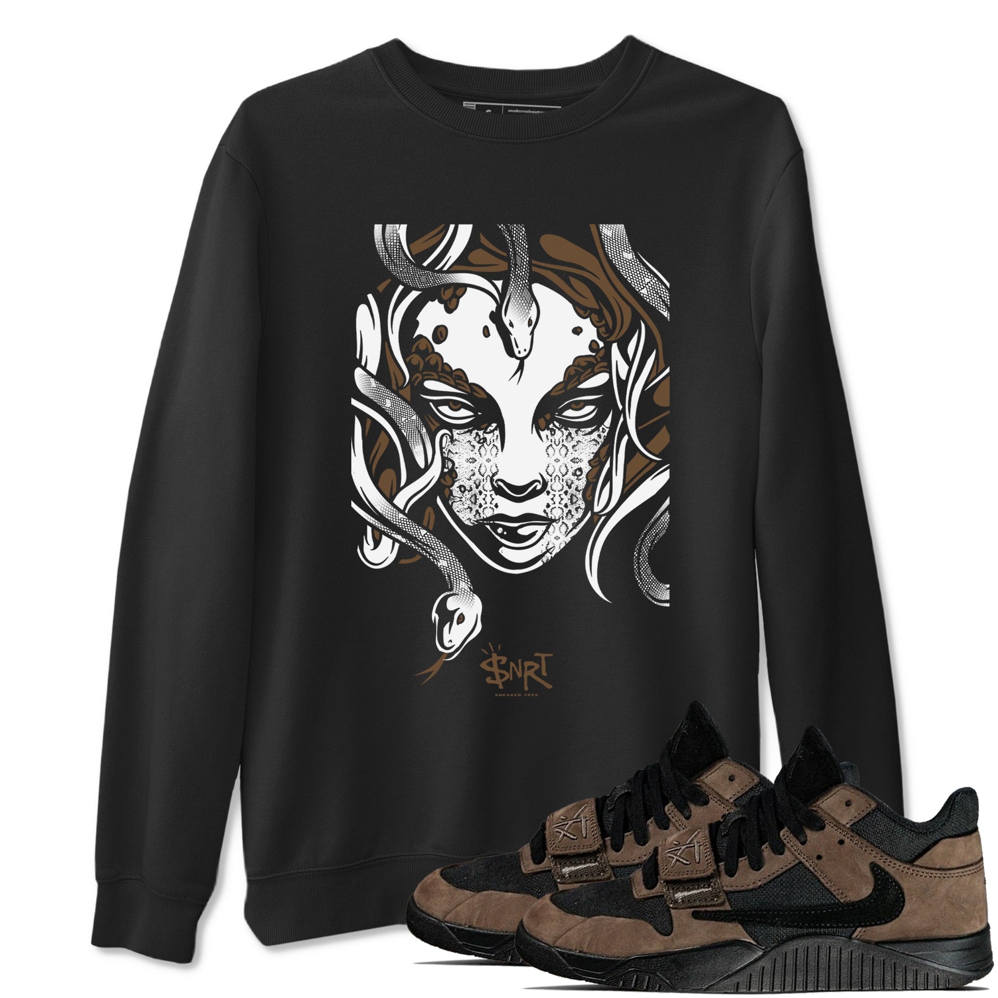 Jordan Jumpman Jack Travis Scott Dark Mocha shirts to match jordans Medusa Head sneaker match tees Jordan Jumpman Jack Travis Scott Dark Mocha SNRT Sneaker Release Tees unisex cotton Black 1 crew neck shirts