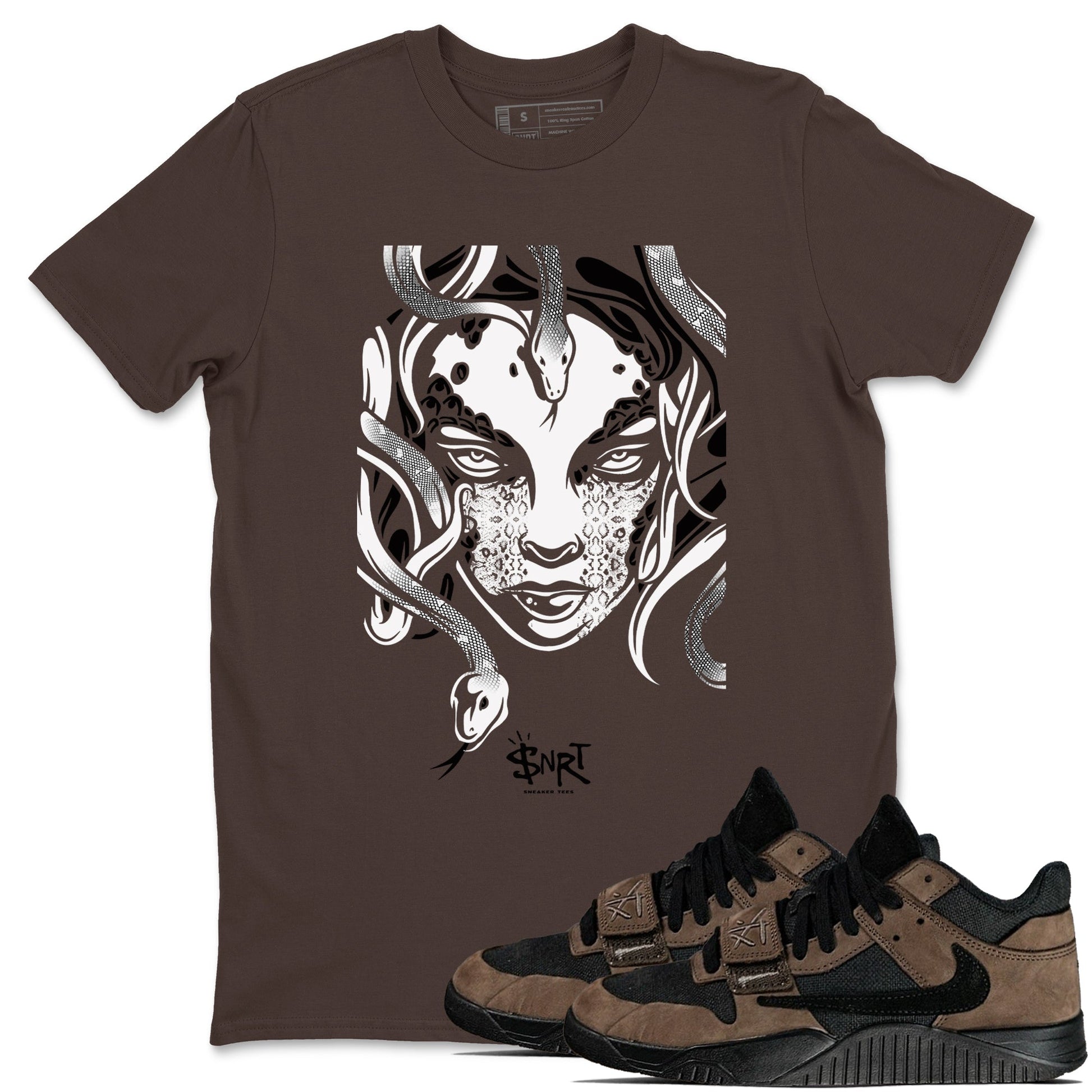 Jordan Jumpman Jack Travis Scott Dark Mocha shirts to match jordans Medusa Head sneaker match tees Jordan Jumpman Jack Travis Scott Dark Mocha SNRT Sneaker Release Tees unisex cotton Dark Chocolate 1 crew neck shirts