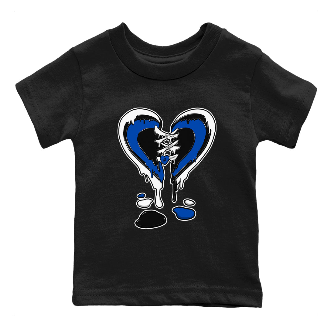 1s Game Royal shirts to match jordans Melting Heart sneaker match tees Air Jordan 1 Retro Low OG Game Royal match shoes to clothes SNRT Sneaker Tees Youth Baby Black 2 tee