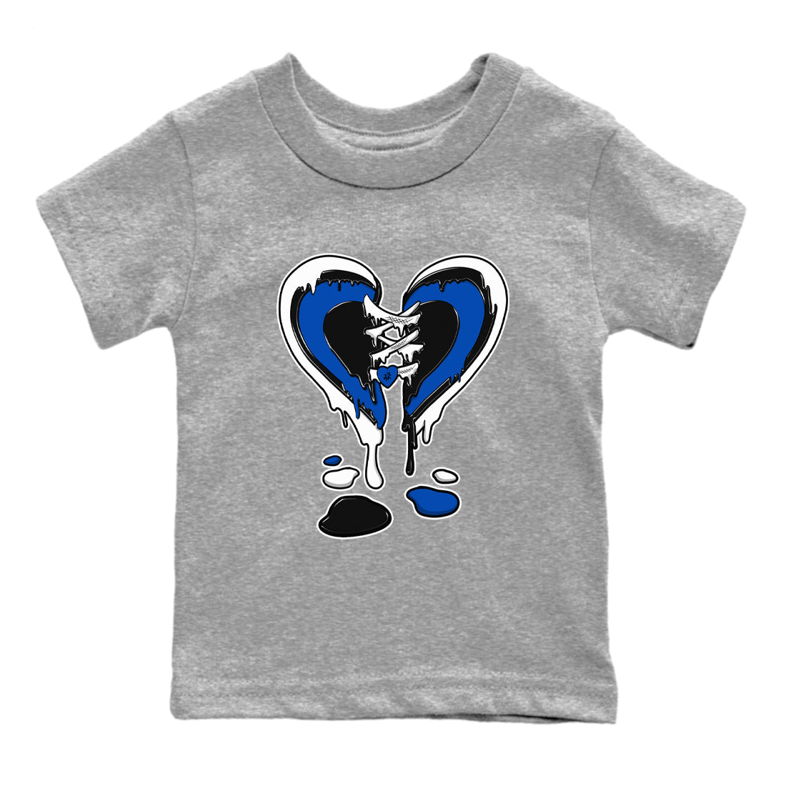 1s Game Royal shirts to match jordans Melting Heart sneaker match tees Air Jordan 1 Retro Low OG Game Royal match shoes to clothes SNRT Sneaker Tees Youth Baby Heather Grey 2 tee