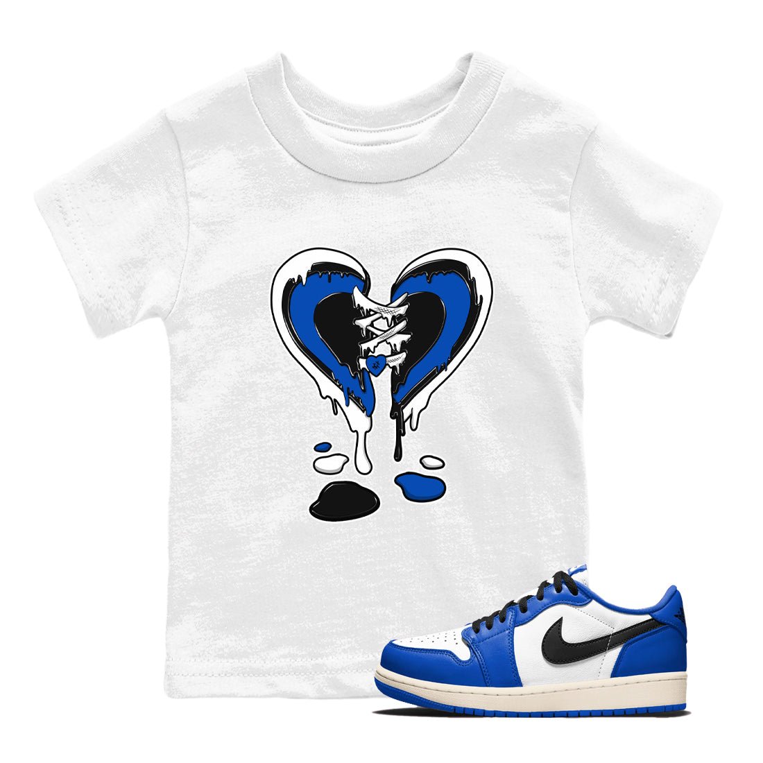 1s Game Royal shirts to match jordans Melting Heart sneaker match tees Air Jordan 1 Retro Low OG Game Royal match shoes to clothes SNRT Sneaker Tees Youth Baby White 1 tee