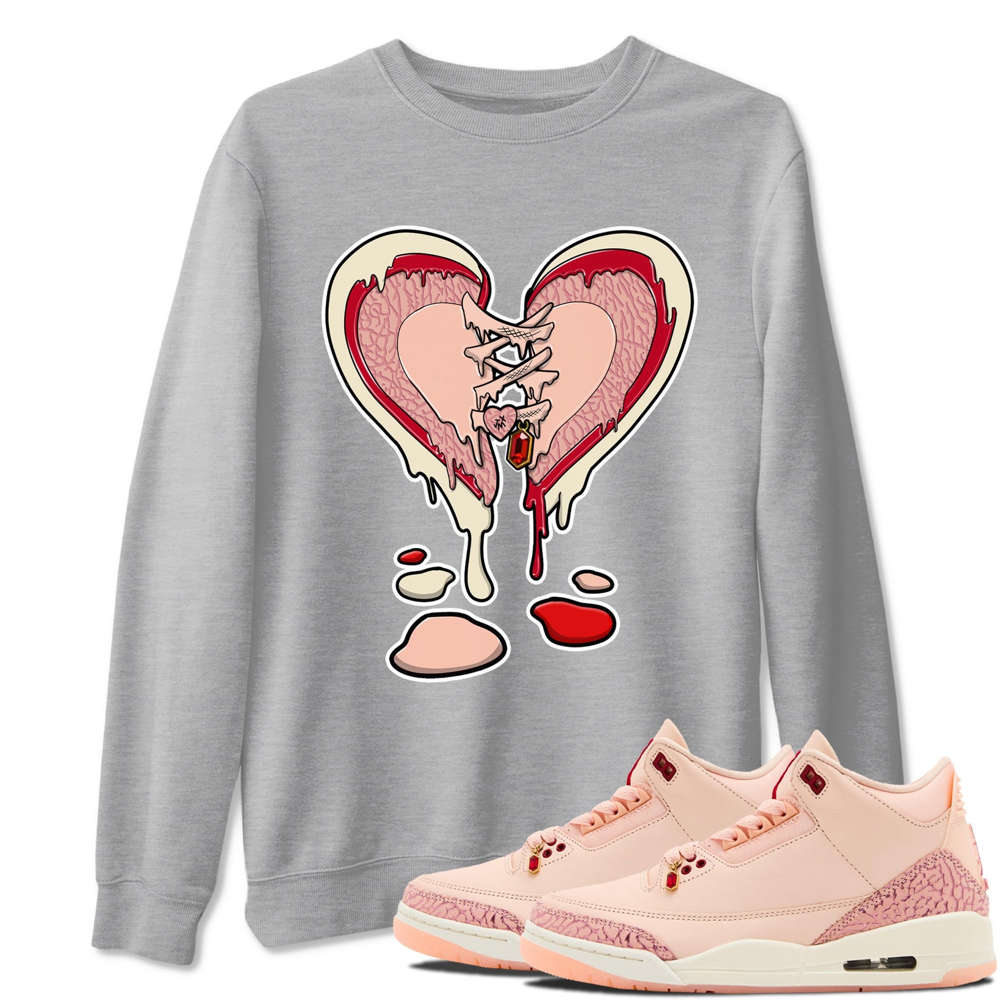 3s Valentines Day tee to match jordans Melting Heart sneaker match tees Air Jordan 3 "Treat Yourself" Washed Coral special Valentine's Day Gift SNRT Sneaker Tees Graphic Tee Heather Grey 1 shirts