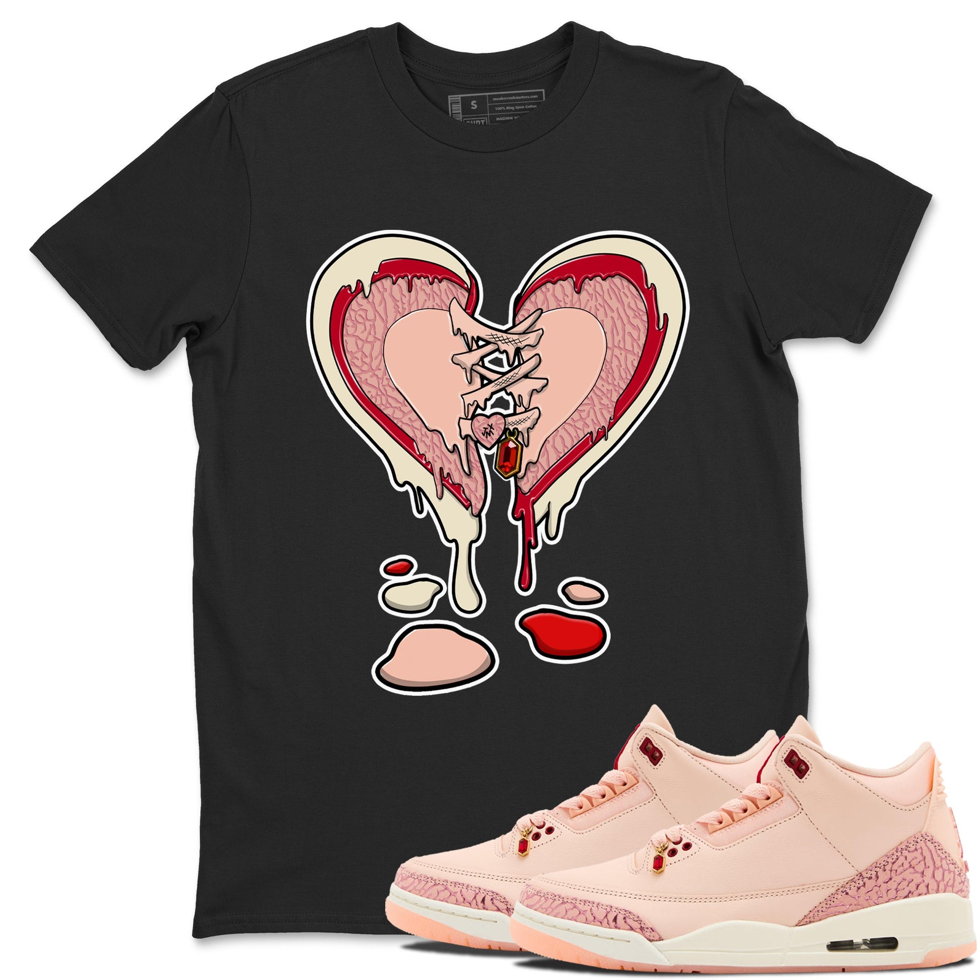3s Valentines Day tee to match jordans Melting Heart sneaker match tees Air Jordan 3 "Treat Yourself" Washed Coral special Valentine's Day Gift SNRT Sneaker Tees Graphic Tee Black 1 shirts