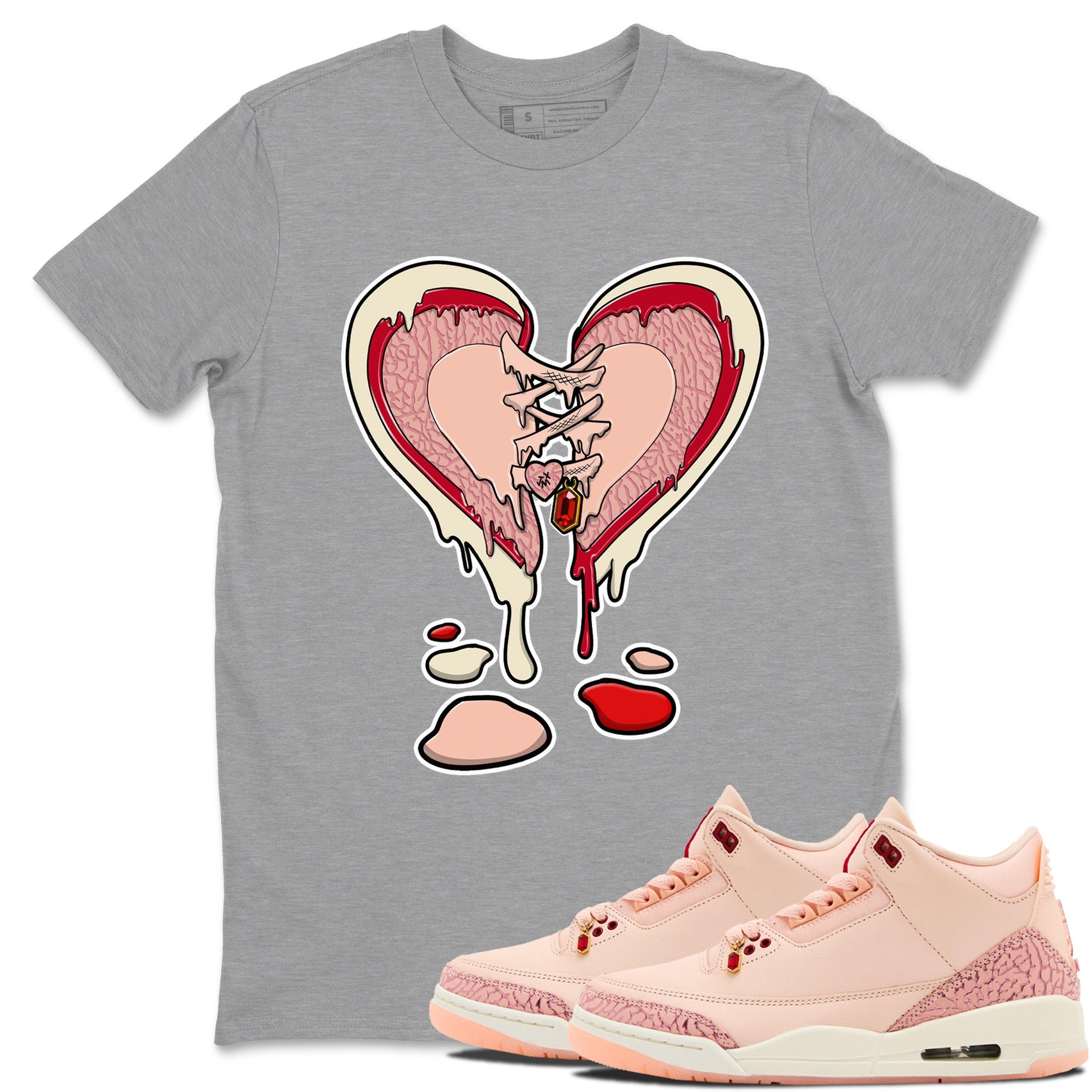 3s Valentines Day tee to match jordans Melting Heart sneaker match tees Air Jordan 3 "Treat Yourself" Washed Coral special Valentine's Day Gift SNRT Sneaker Tees Graphic Tee Heather Grey 1 shirts