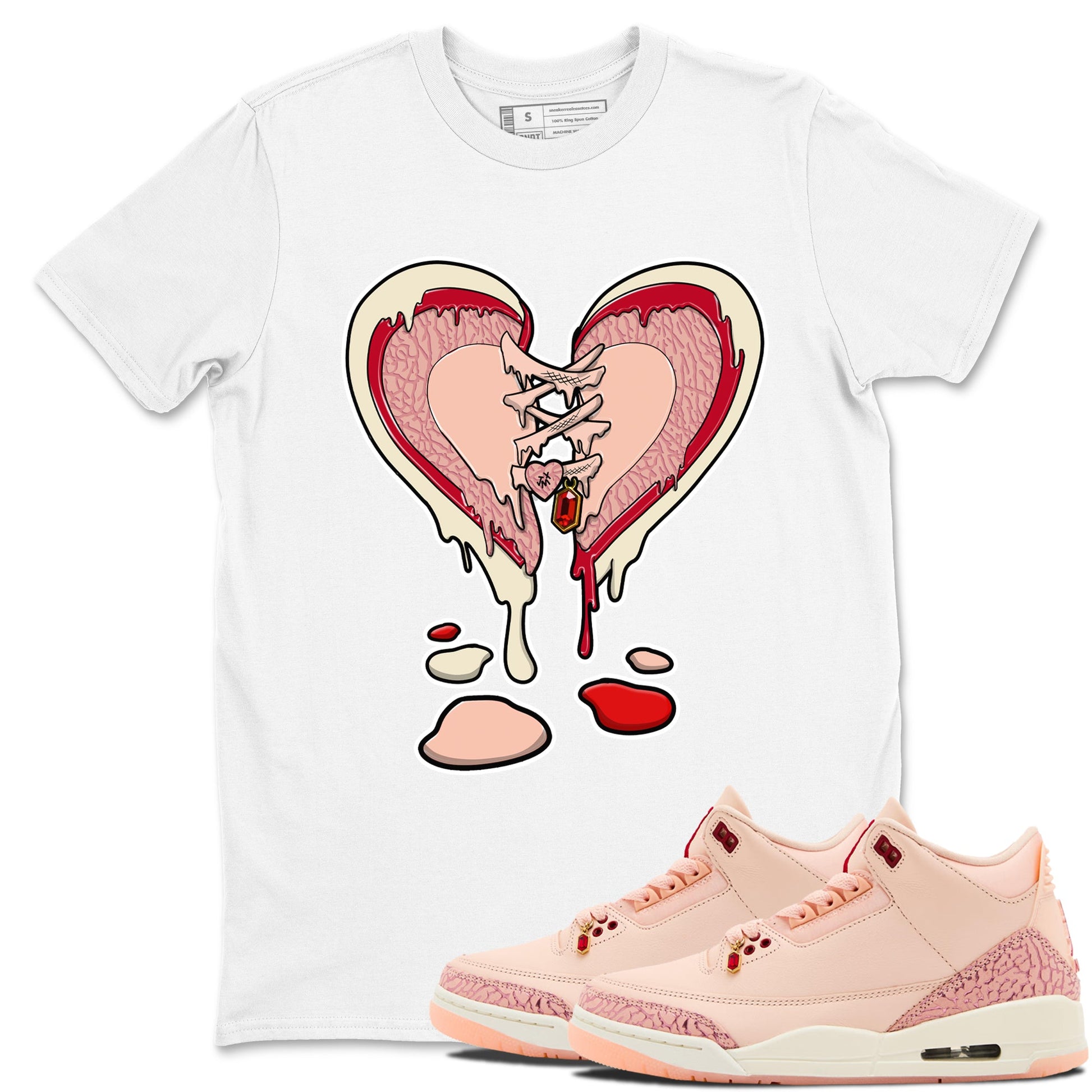 3s Valentines Day tee to match jordans Melting Heart sneaker match tees Air Jordan 3 "Treat Yourself" Washed Coral special Valentine's Day Gift SNRT Sneaker Tees Graphic Tee White 1 shirts
