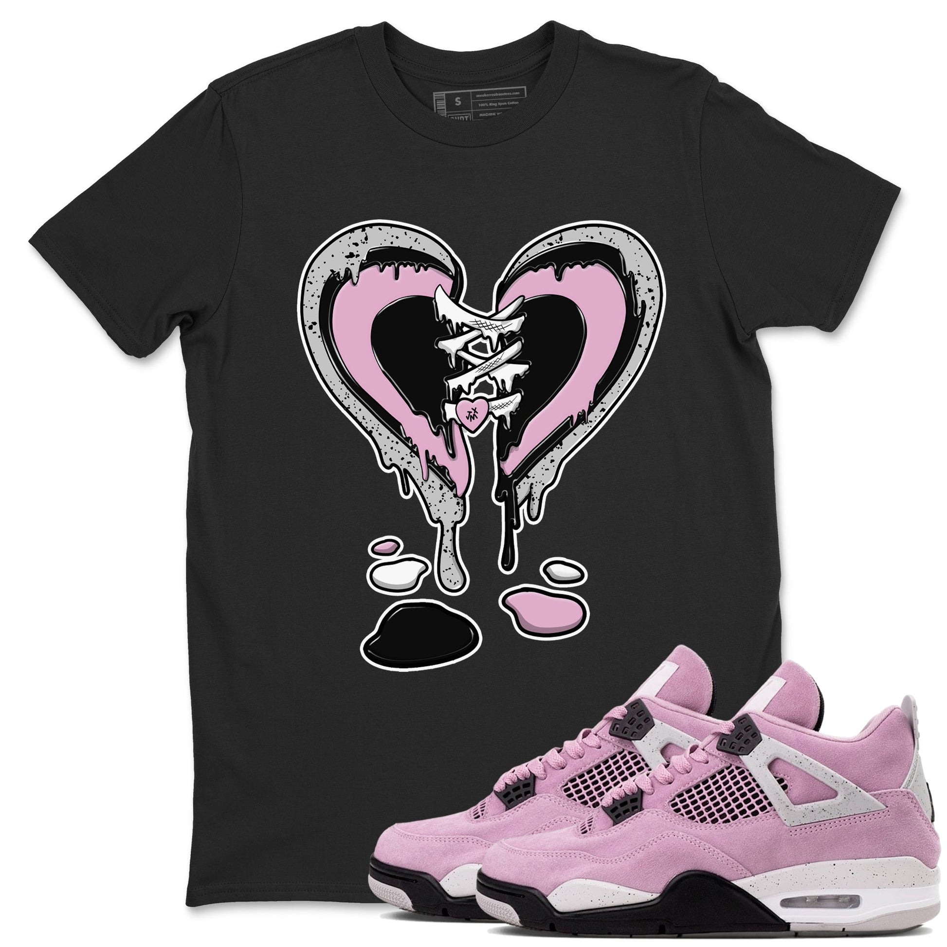4s Retro Orchid shirts to match jordans Melting Heart sneaker match tees Air Jordan 4 WMNS Orchid match shoes to clothes SNRT Sneaker Tees unisex cotton Black 1 shirts