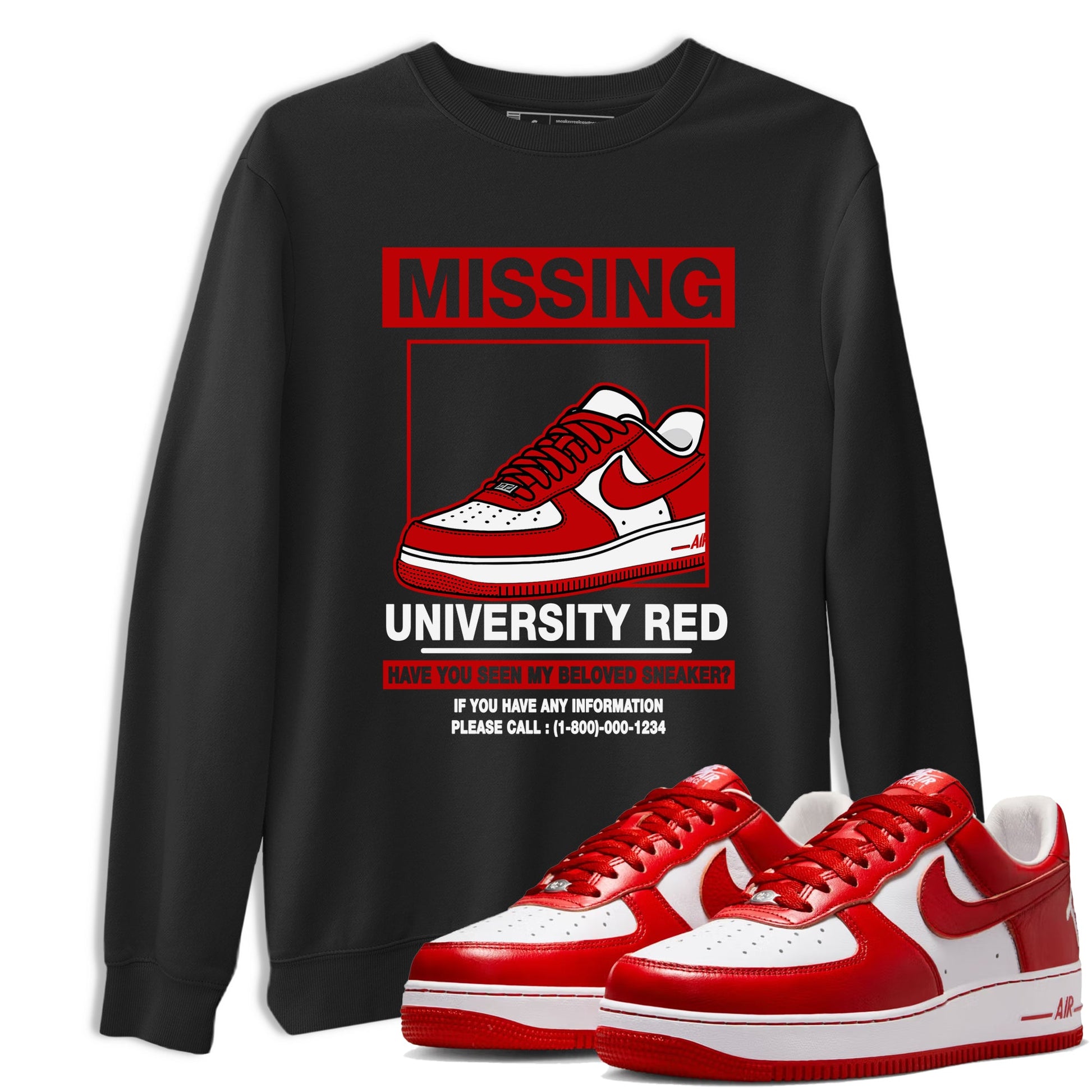 Missing Sneaker sneaker match t-shirt styled to complete your fit with the Air Force 1 University Red sneakers, shown in Black 1.