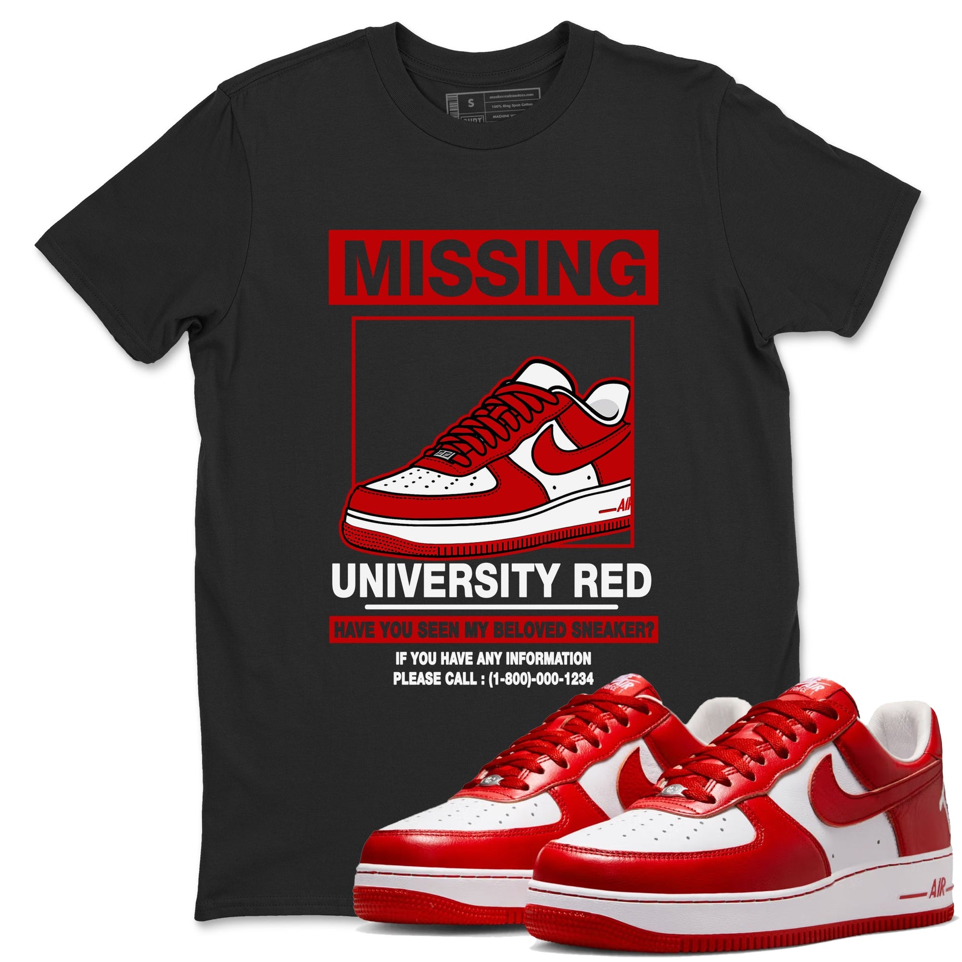 Missing Sneaker sneaker match t-shirt styled to complete your fit with the Air Force 1 University Red sneakers, shown in Black 1.