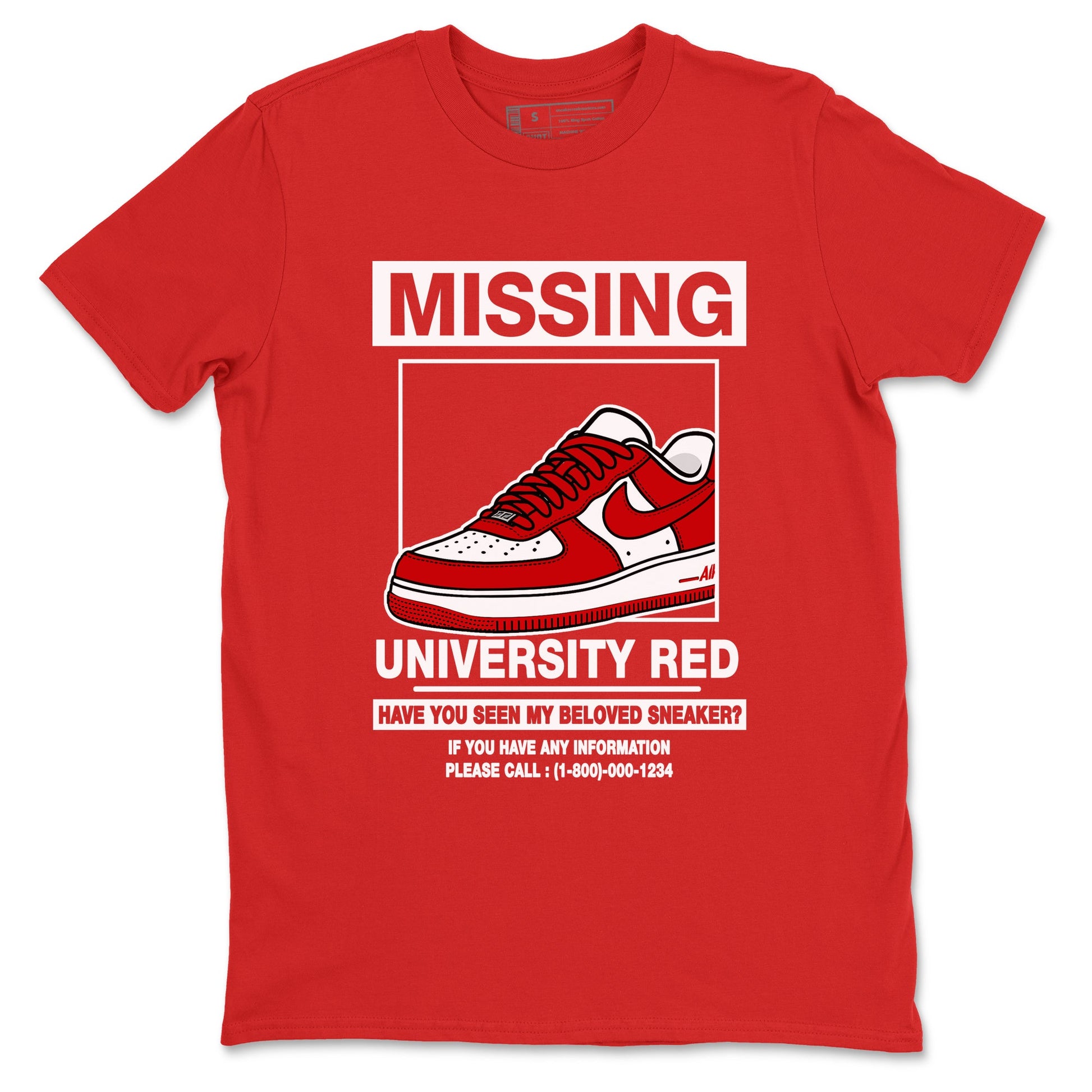 Missing Sneaker sneaker match t-shirt styled to complete your fit with the Air Force 1 University Red sneakers, shown in Red 2.