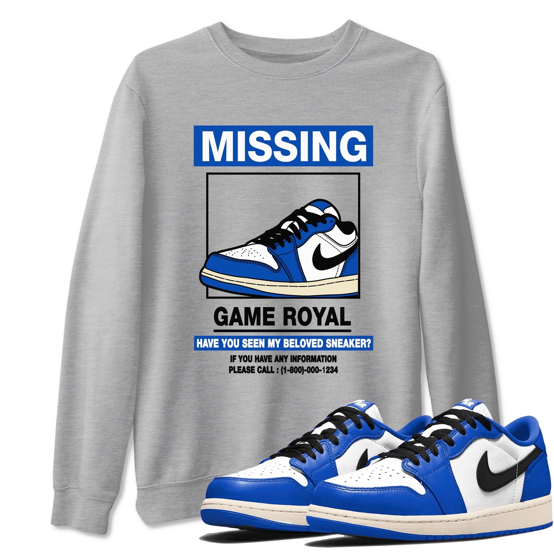 1s Game Royal shirts to match jordans Missing Sneaker sneaker match tees Air Jordan 1 Retro Low OG Game Royal match shoes to clothes SNRT Sneaker Tees unisex cotton Heather Grey 1 shirts