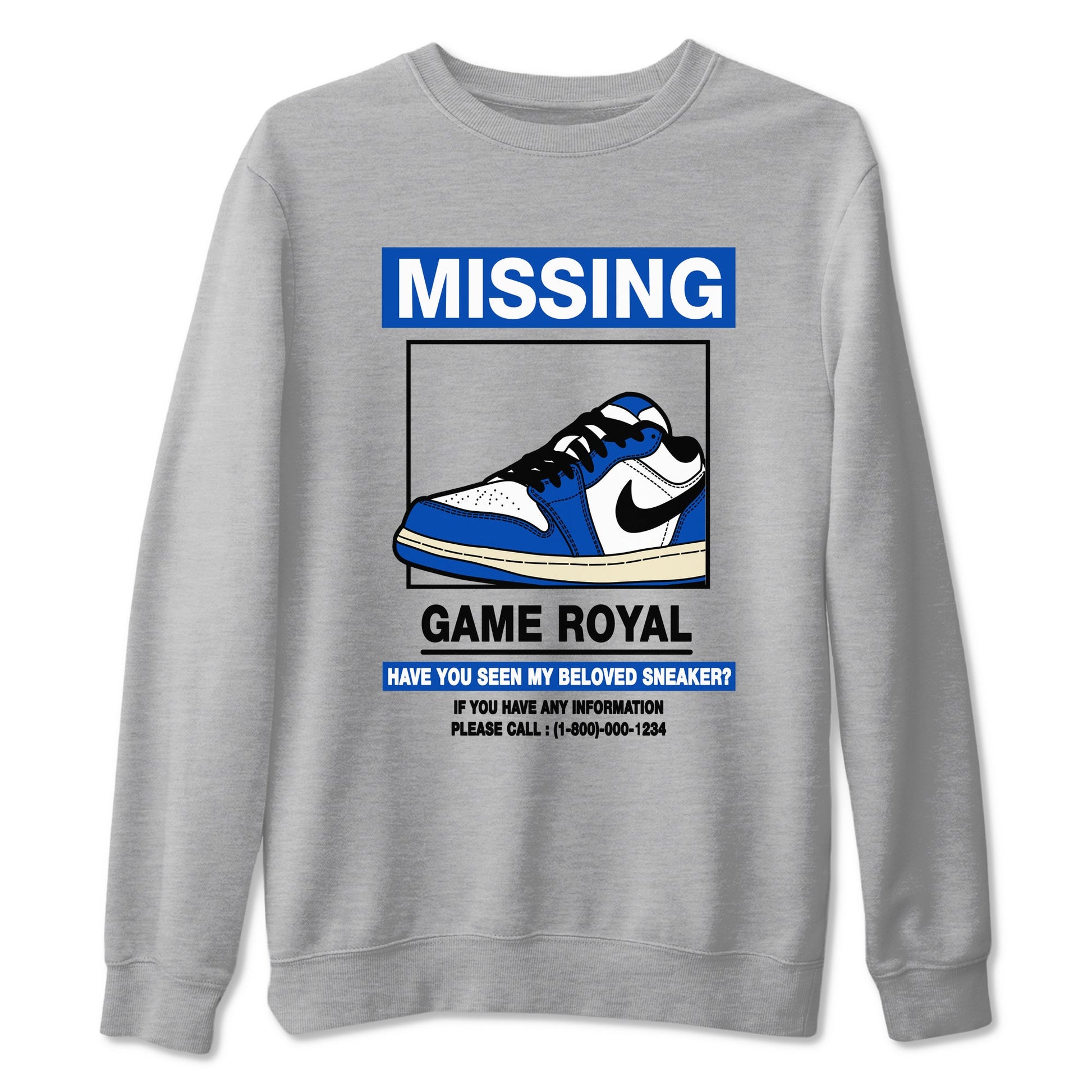 1s Game Royal shirts to match jordans Missing Sneaker sneaker match tees Air Jordan 1 Retro Low OG Game Royal match shoes to clothes SNRT Sneaker Tees unisex cotton Heather Grey 2 shirts