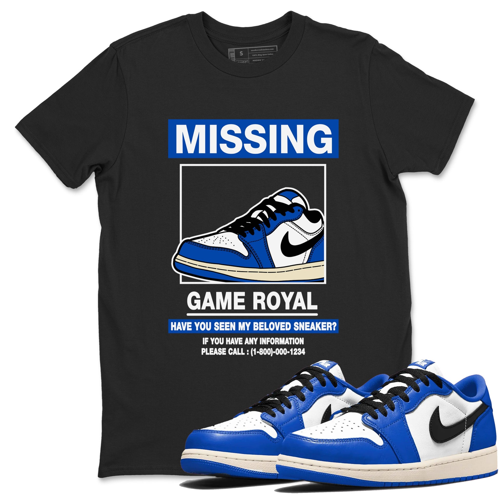1s Game Royal shirts to match jordans Missing Sneaker sneaker match tees Air Jordan 1 Retro Low OG Game Royal match shoes to clothes SNRT Sneaker Tees unisex cotton Black 1 shirts
