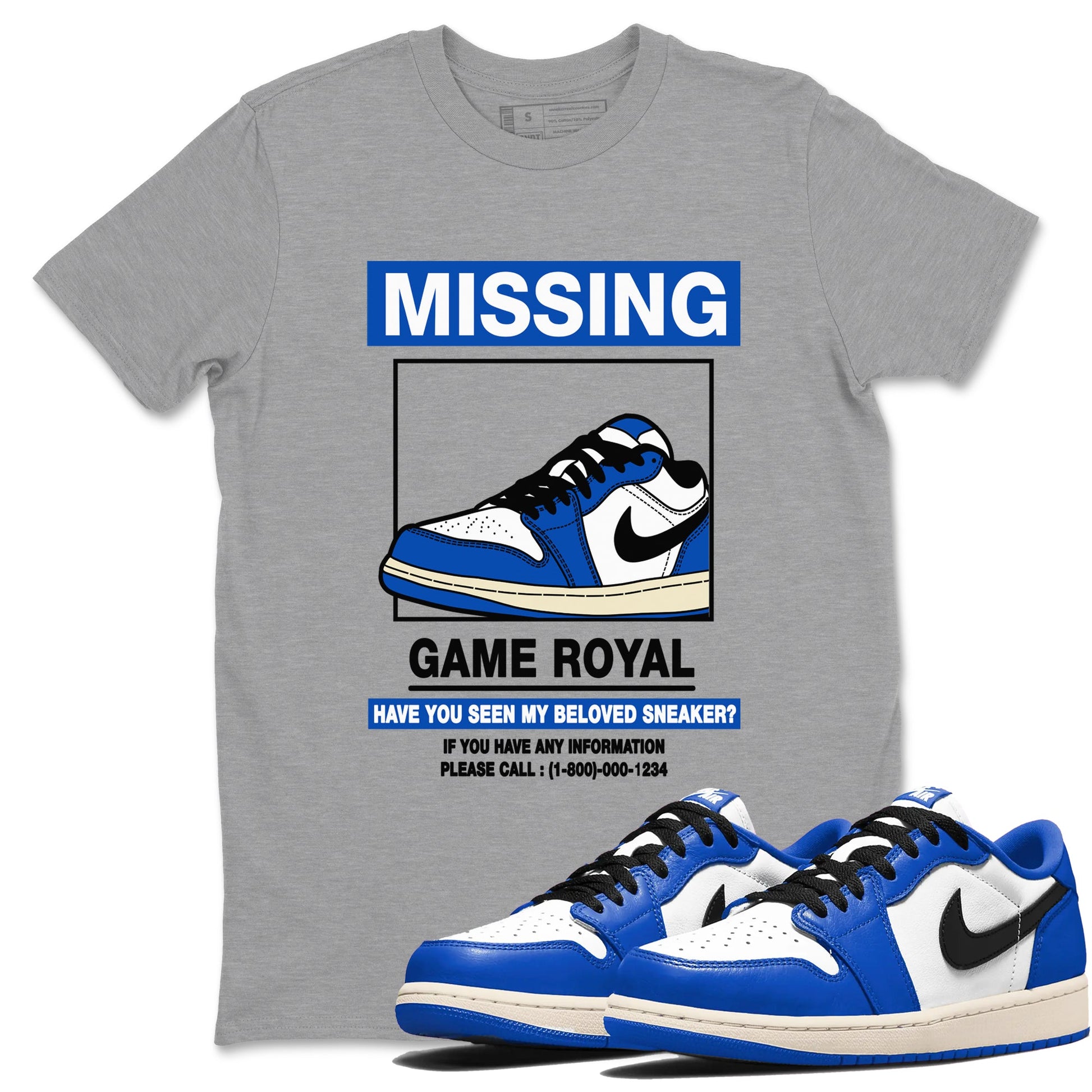 1s Game Royal shirts to match jordans Missing Sneaker sneaker match tees Air Jordan 1 Retro Low OG Game Royal match shoes to clothes SNRT Sneaker Tees unisex cotton Heather Grey 1 shirts