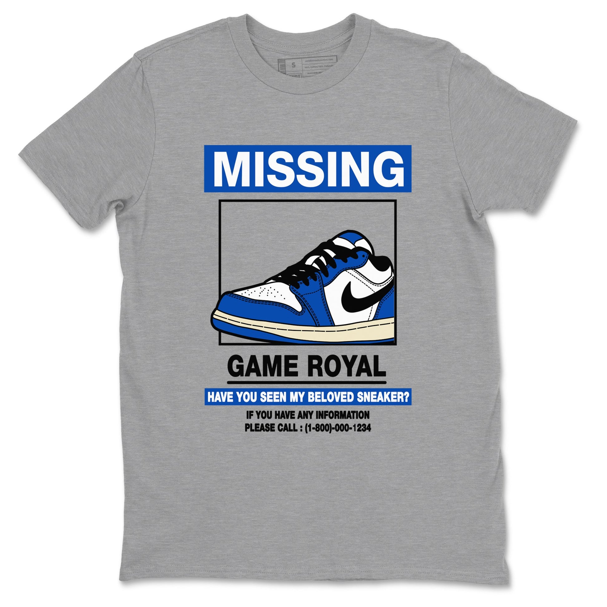 1s Game Royal shirts to match jordans Missing Sneaker sneaker match tees Air Jordan 1 Retro Low OG Game Royal match shoes to clothes SNRT Sneaker Tees unisex cotton Heather Grey 2 shirts