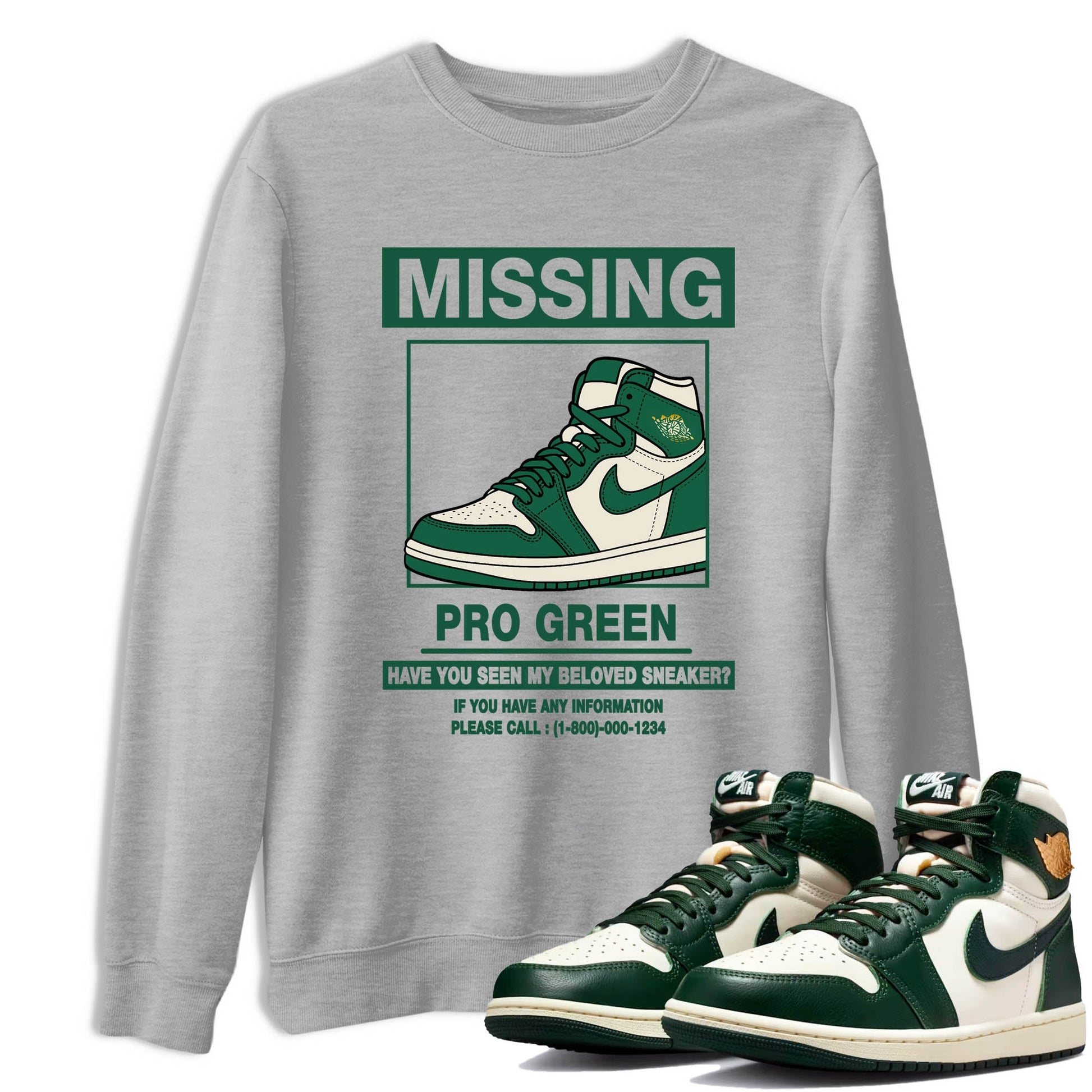 Sneaker Threads – Sneaker Tees To Match Air Jordan 1 Pro Green – Missing Sneaker Graphic Tee Heather Grey 1. Perfect for Jordan releases 2025 colorways.