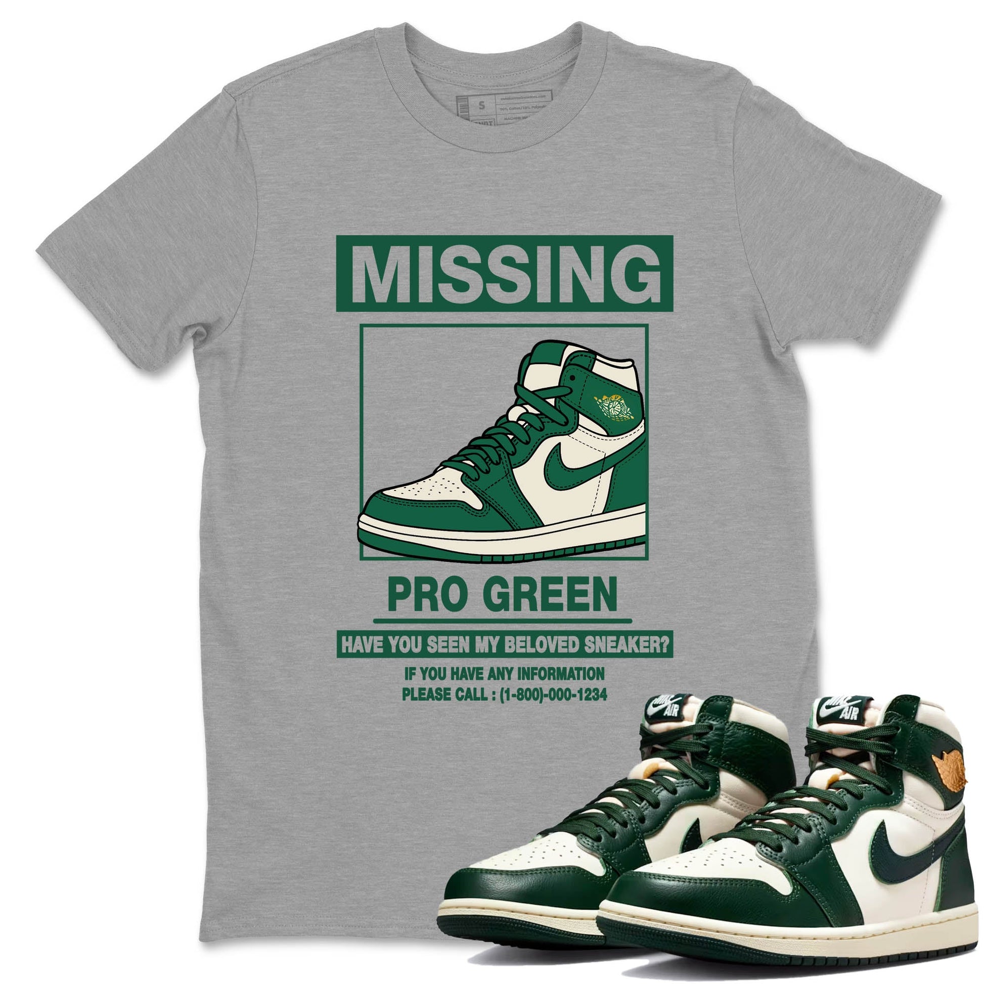 Sneaker Threads – Sneaker Tees To Match Air Jordan 1 Pro Green – Missing Sneaker Graphic Tee Heather Grey 1. Perfect for Jordan releases 2025 colorways.