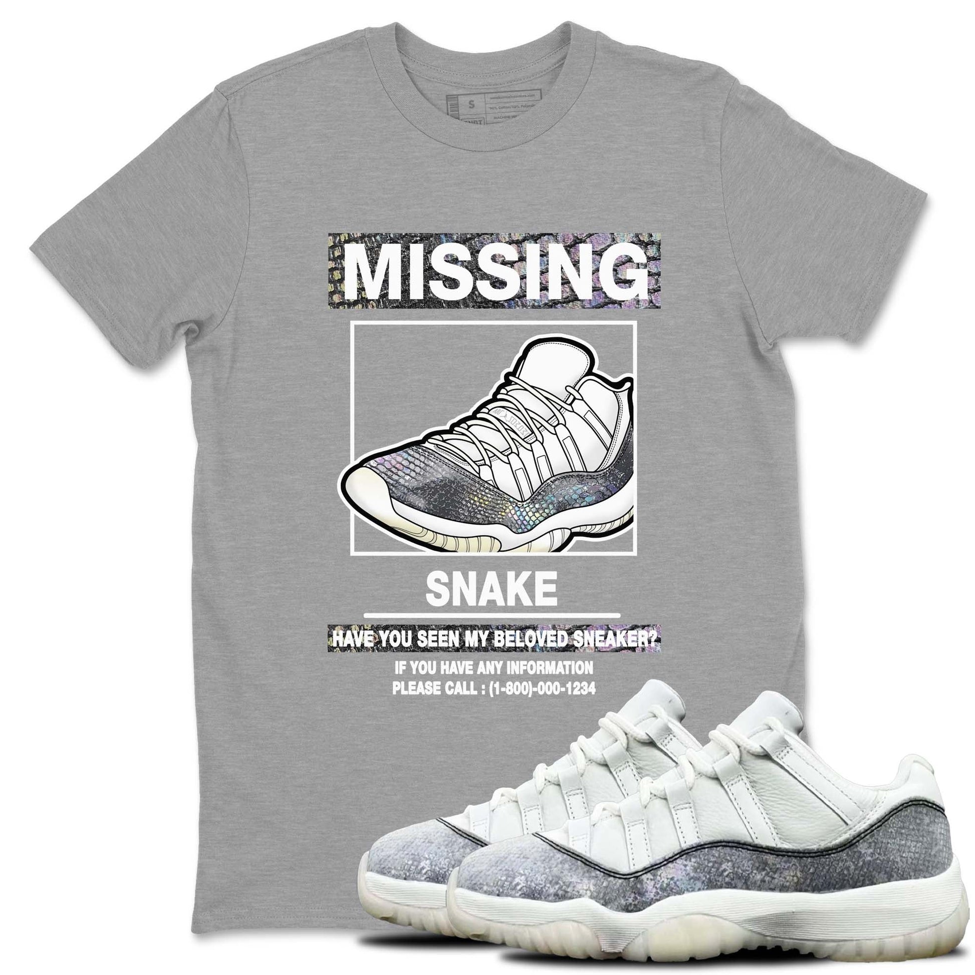 11s Year Of The Snake shirts to match jordans Missing Sneaker shirts to match jordans Air Jordan 11 Retro Low Year Of The Snake match shoes to clothes SNRT Sneaker Tees unisex cotton Heather Grey 1 shirts