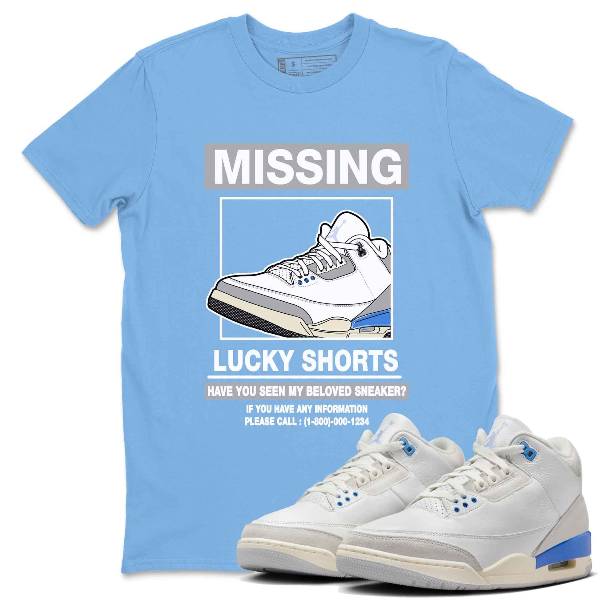 3s Lucky Shorts shirts to match jordans Missing Sneaker best t shirts to wear with jordans Air Jordan 3 Lucky Shorts match shoes to clothes SNRT Sneaker Tees unisex cotton Carolina Blue 1 shirts
