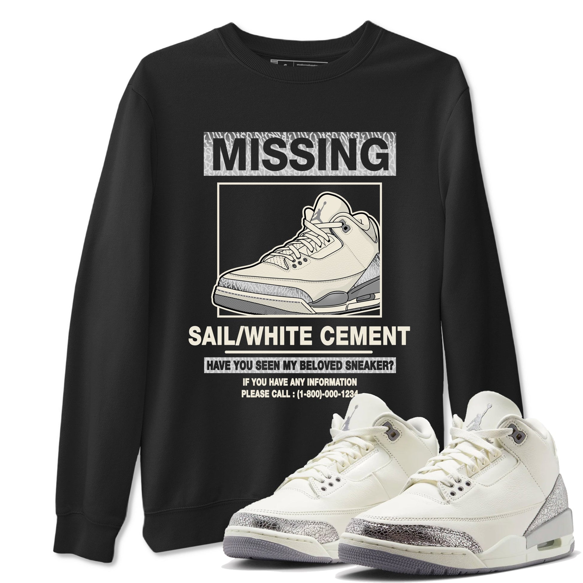 3s Sail and Cement Grey shirts to match jordans Missing Sneaker sneaker match tees Air Jordan 3 Retro Sail and Cement Grey match shoes to clothes SNRT Sneaker Tees unisex cotton Black 1 shirts