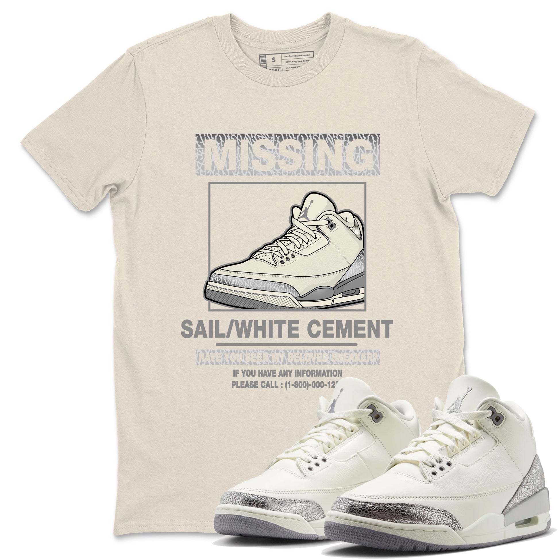 3s Sail and Cement Grey shirts to match jordans Missing Sneaker sneaker match tees Air Jordan 3 Retro Sail and Cement Grey match shoes to clothes SNRT Sneaker Tees unisex cotton Natural 1 shirts