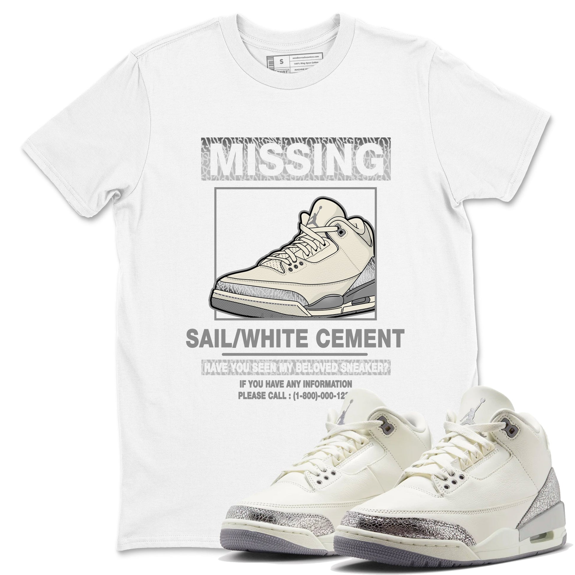 3s Sail and Cement Grey shirts to match jordans Missing Sneaker sneaker match tees Air Jordan 3 Retro Sail and Cement Grey match shoes to clothes SNRT Sneaker Tees unisex cotton White 1 shirts