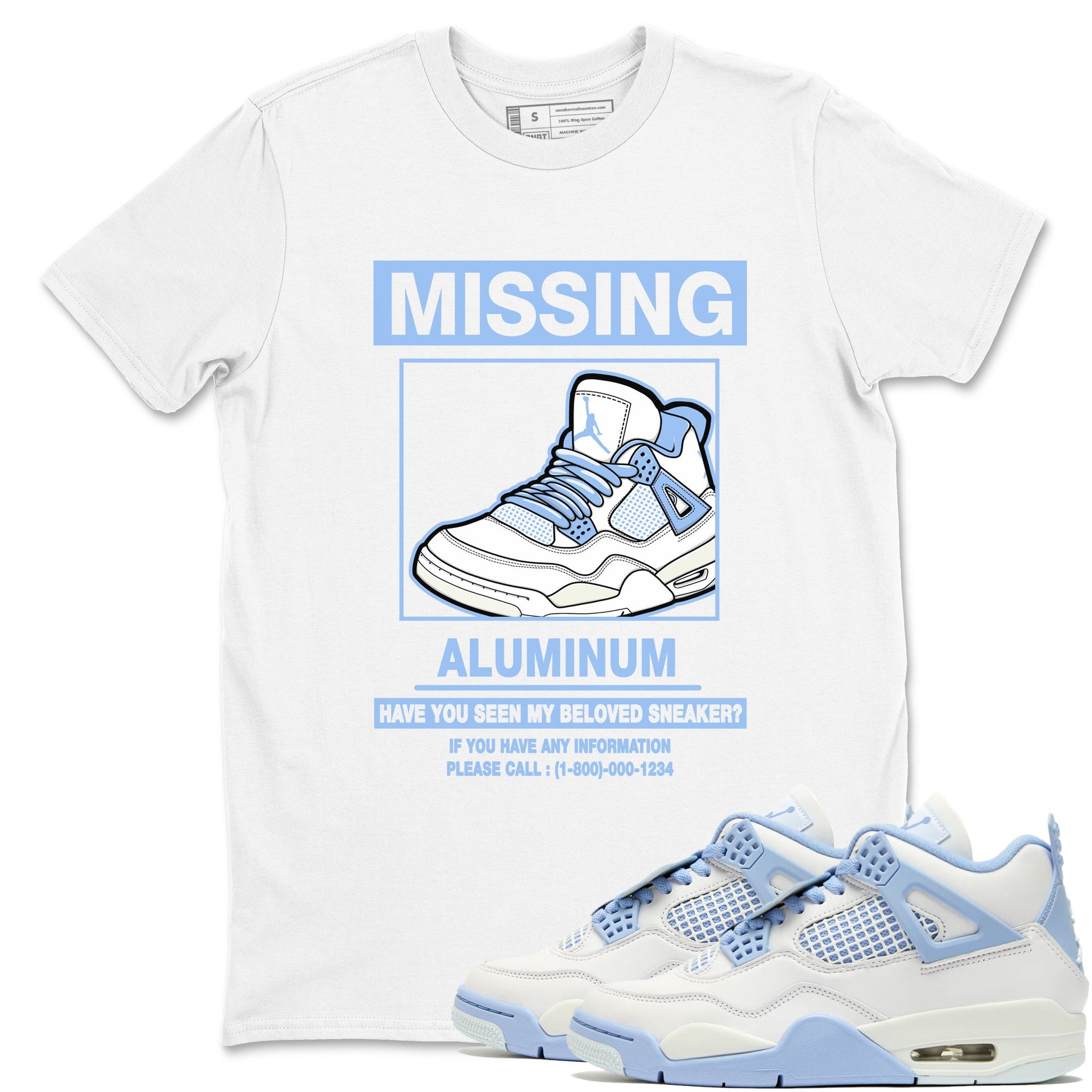 Missing Sneaker sneaker match t-shirt styled to complete your fit with the Air Jordan 4 Aluminum sneakers, shown in White 1.