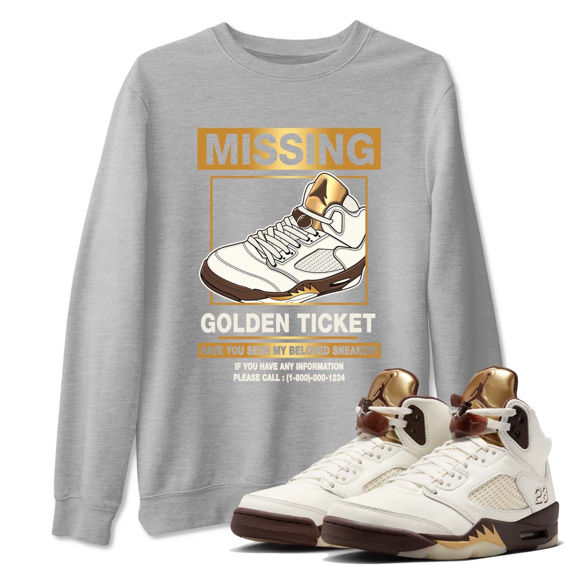 5s Golden Ticket shirts to match jordans Missing Sneaker shirts to match jordans Air Jordan 5 Golden Ticket match shoes to clothes SNRT Sneaker Tees unisex cotton Heather Grey 1 shirts